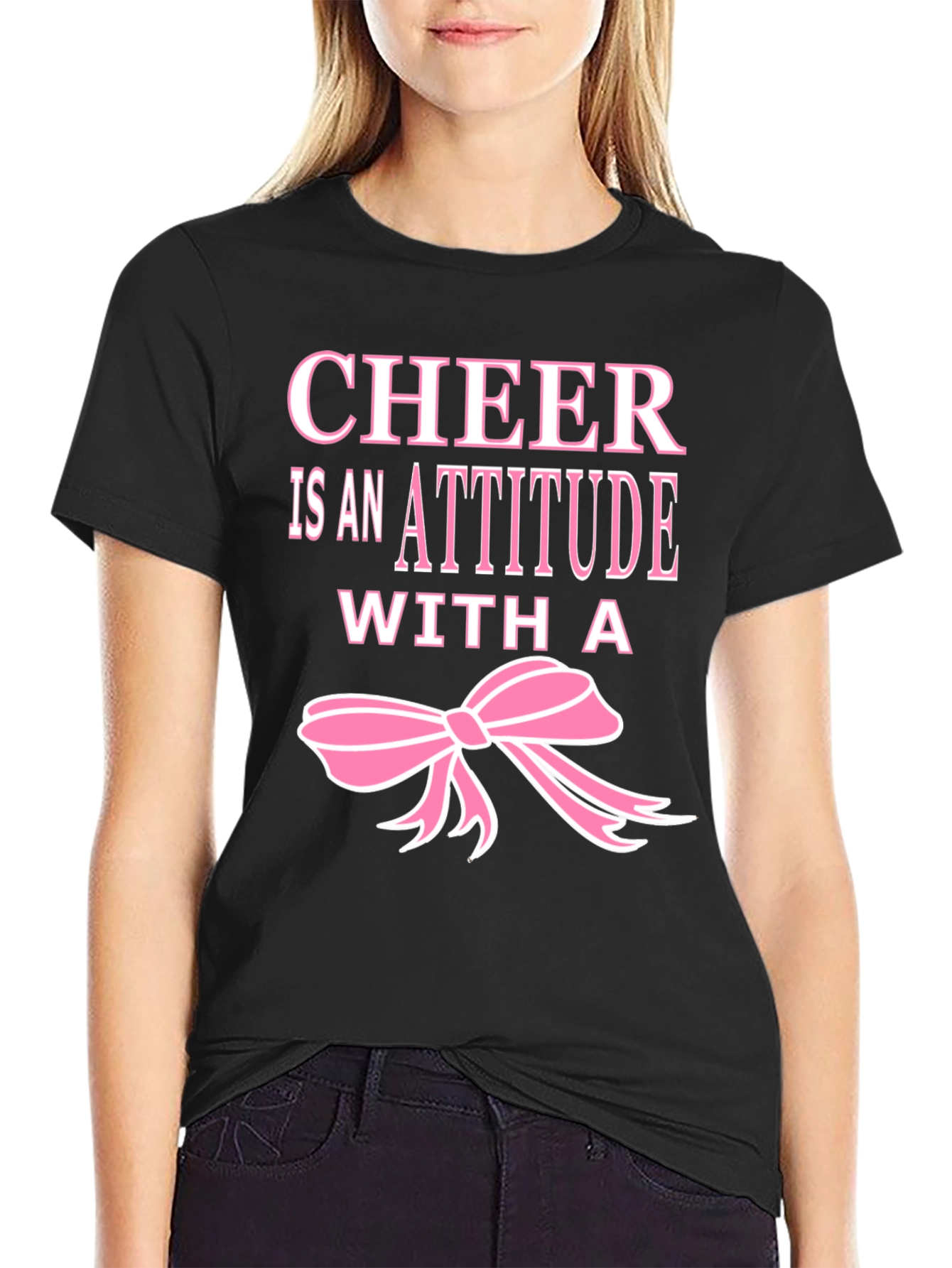 Cheer Attitude T-Shirt - Pink Ribbon Black Tee