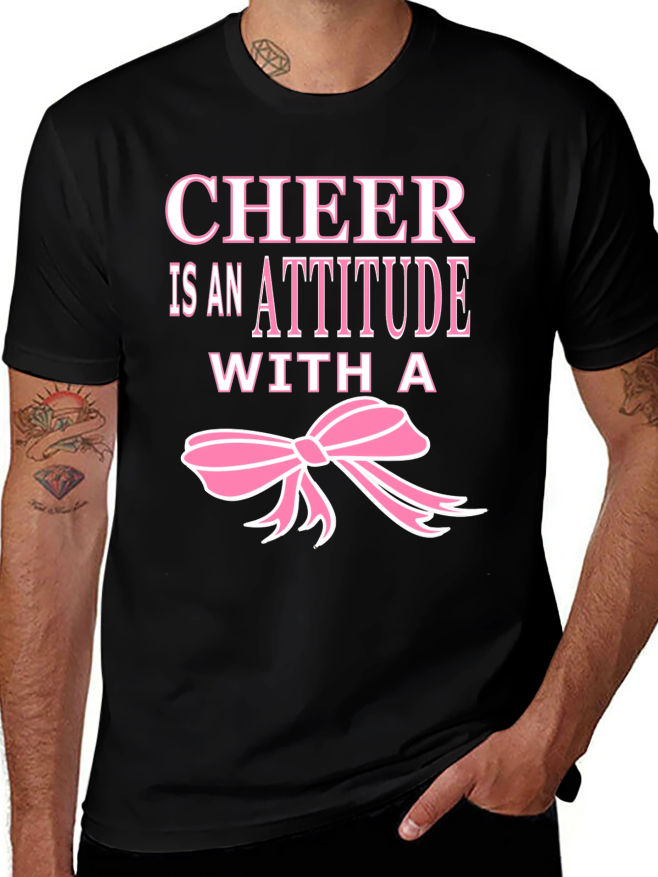 Cheer Attitude T-Shirt - Pink Ribbon Black Tee