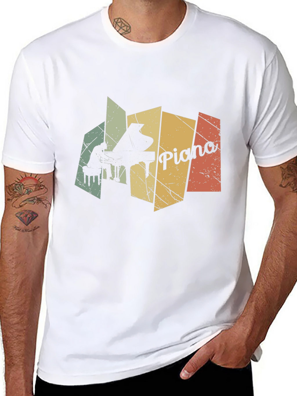 Retro Piano Player Graphic Black T-Shirt