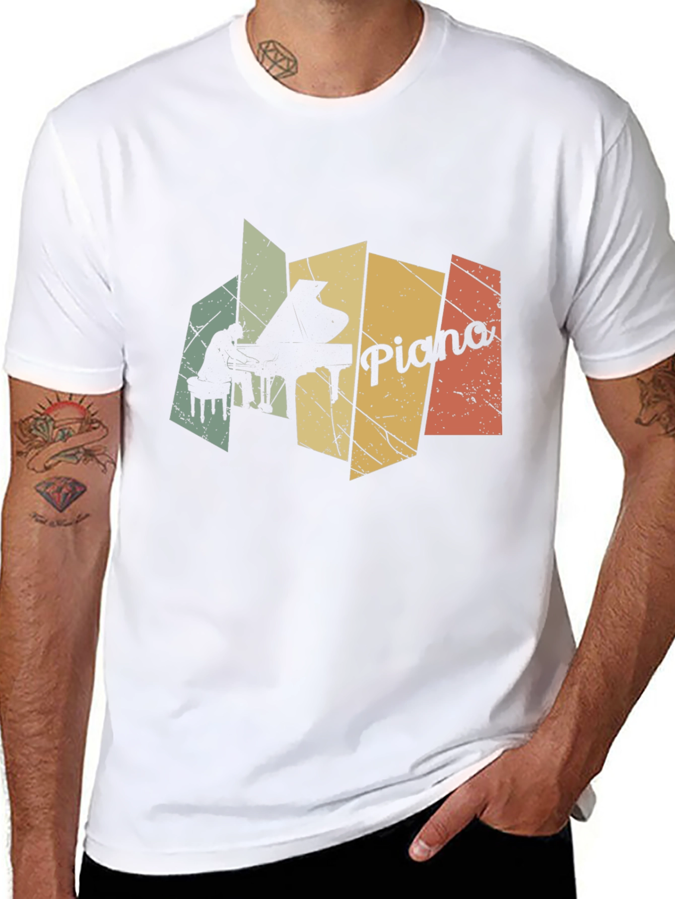 Retro Piano Player Graphic Black T-Shirt