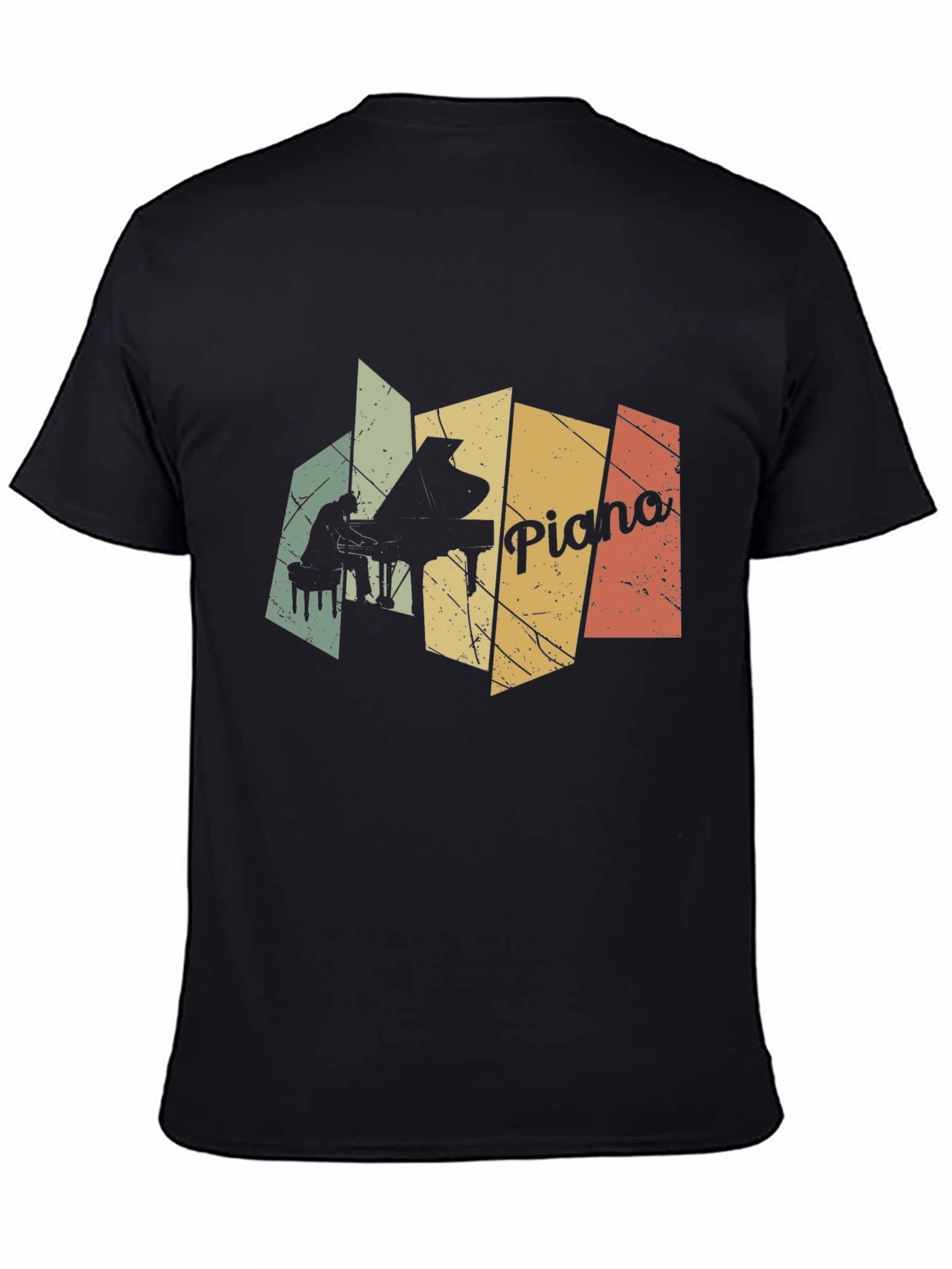 Retro Piano Player Graphic Black T-Shirt