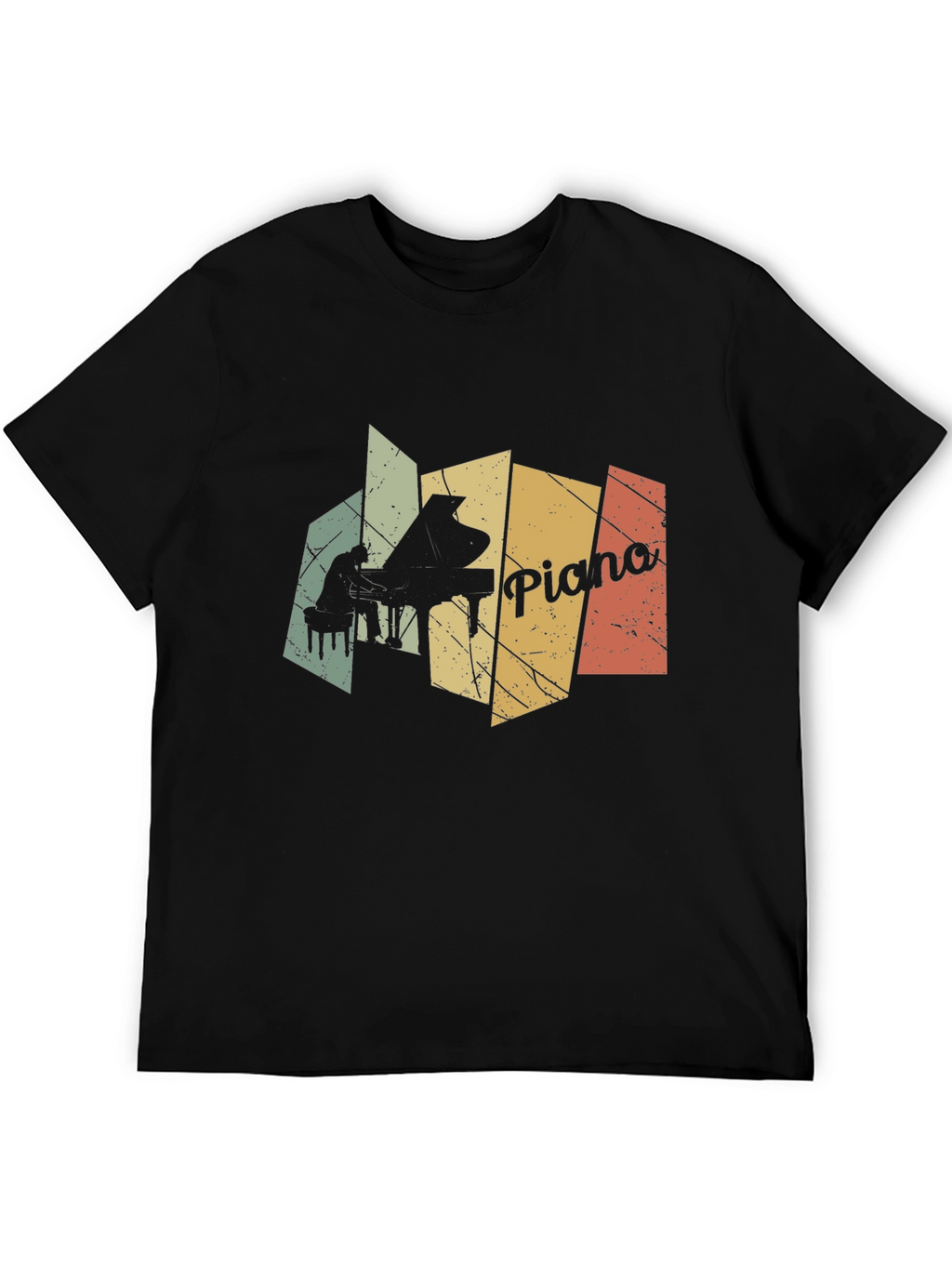 Retro Piano Player Graphic Black T-Shirt