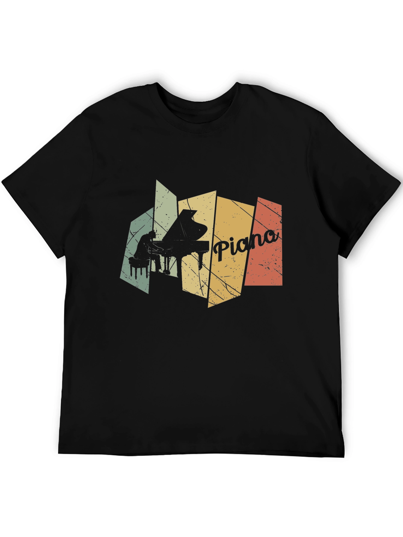 Retro Piano Player Graphic Black T-Shirt