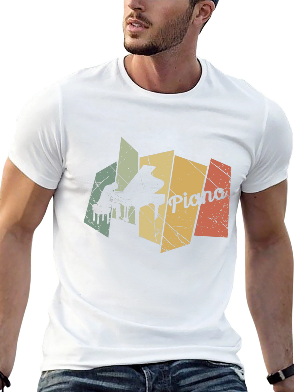 Retro Piano Player Graphic Black T-Shirt