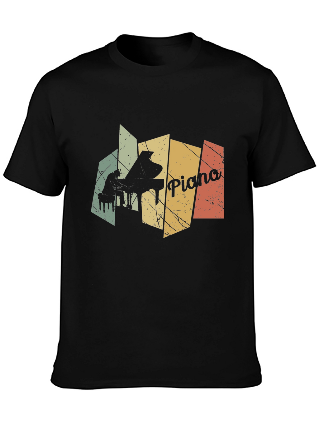 Retro Piano Player Graphic Black T-Shirt