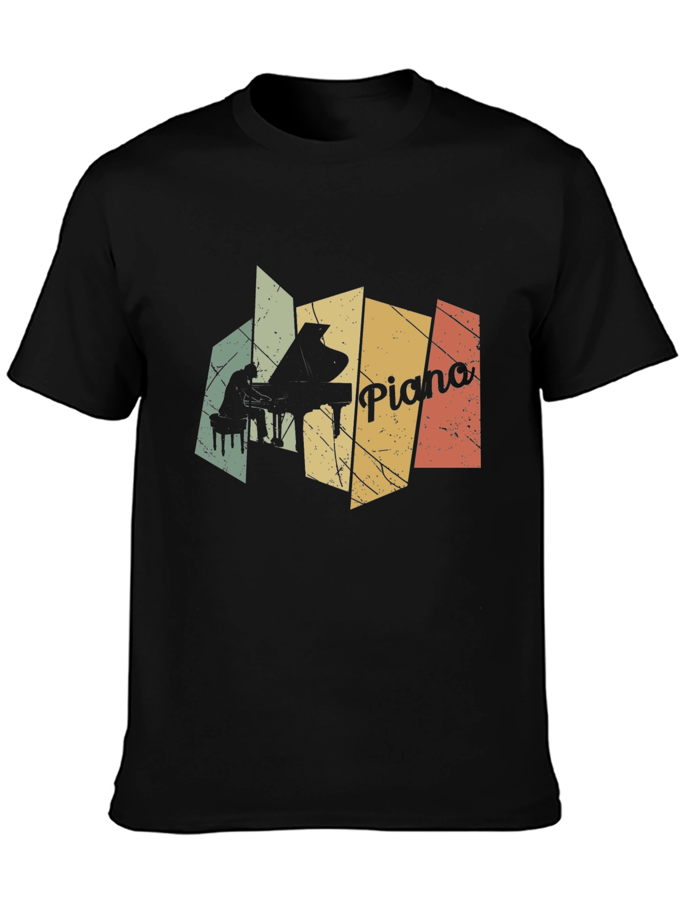Retro Piano Player Graphic Black T-Shirt