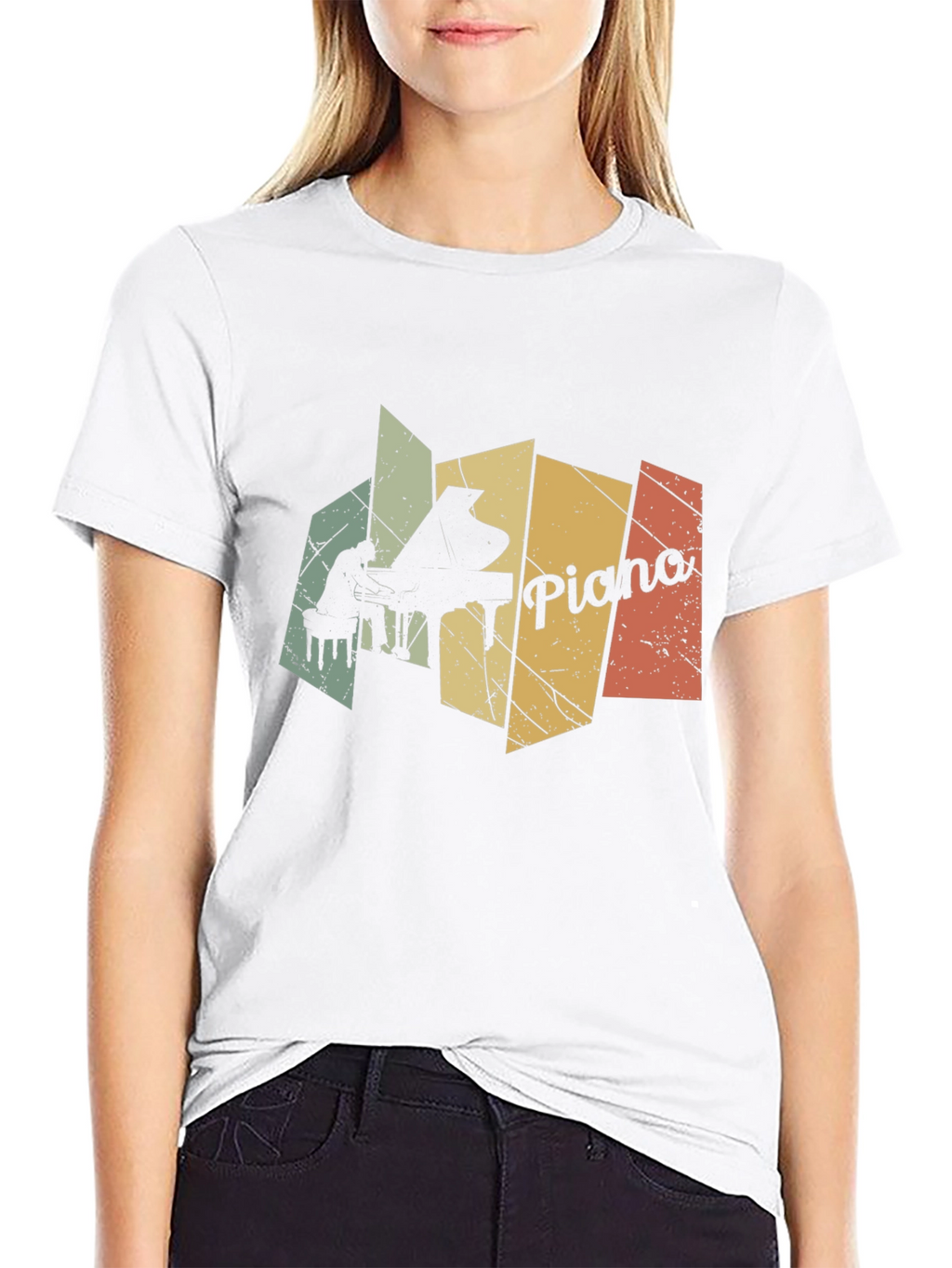 Retro Piano Player Graphic Black T-Shirt