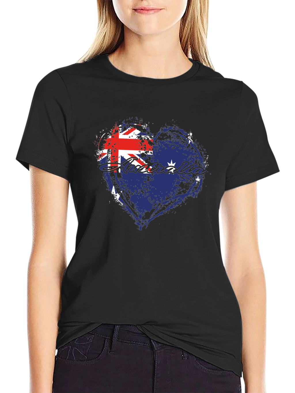 Australia Flag Heart Graphic Tee - Black