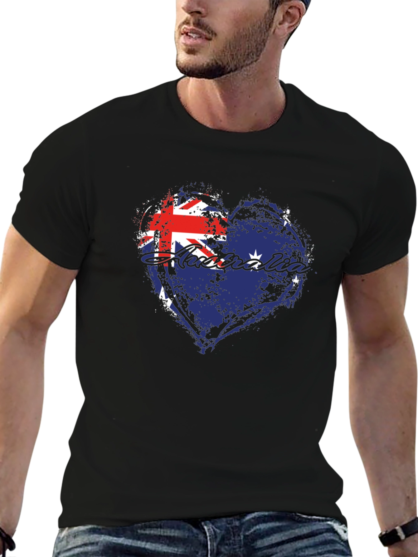 Australia Flag Heart Graphic Tee - Black