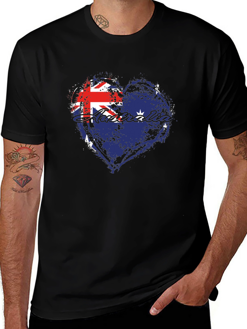 Australia Flag Heart Graphic Tee - Black