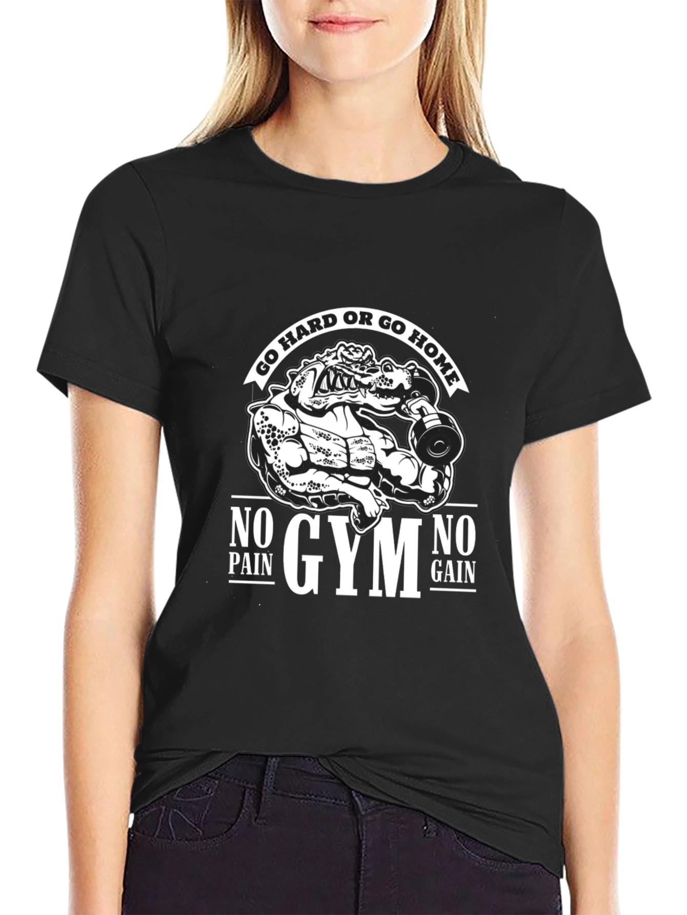 Gym Motivation Graphic Tee - No Pain No Gain Alligator Design