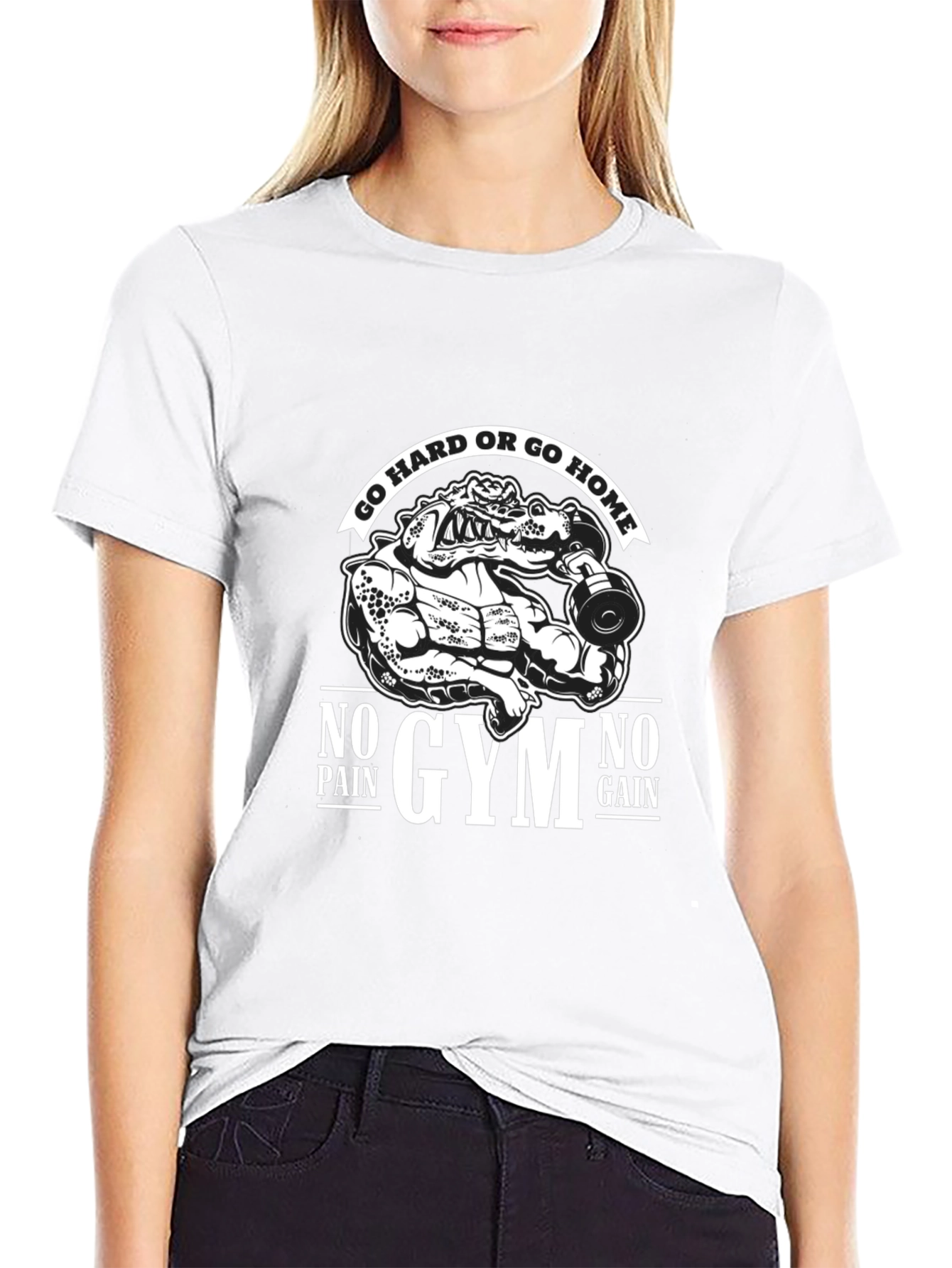Gym Motivation Graphic Tee - No Pain No Gain Alligator Design