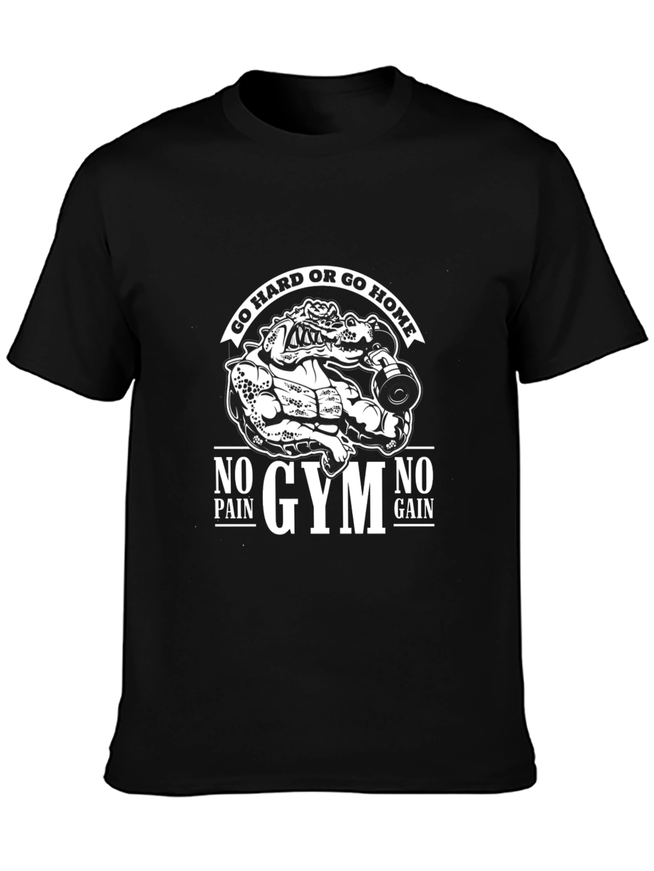 Gym Motivation Graphic Tee - No Pain No Gain Alligator Design