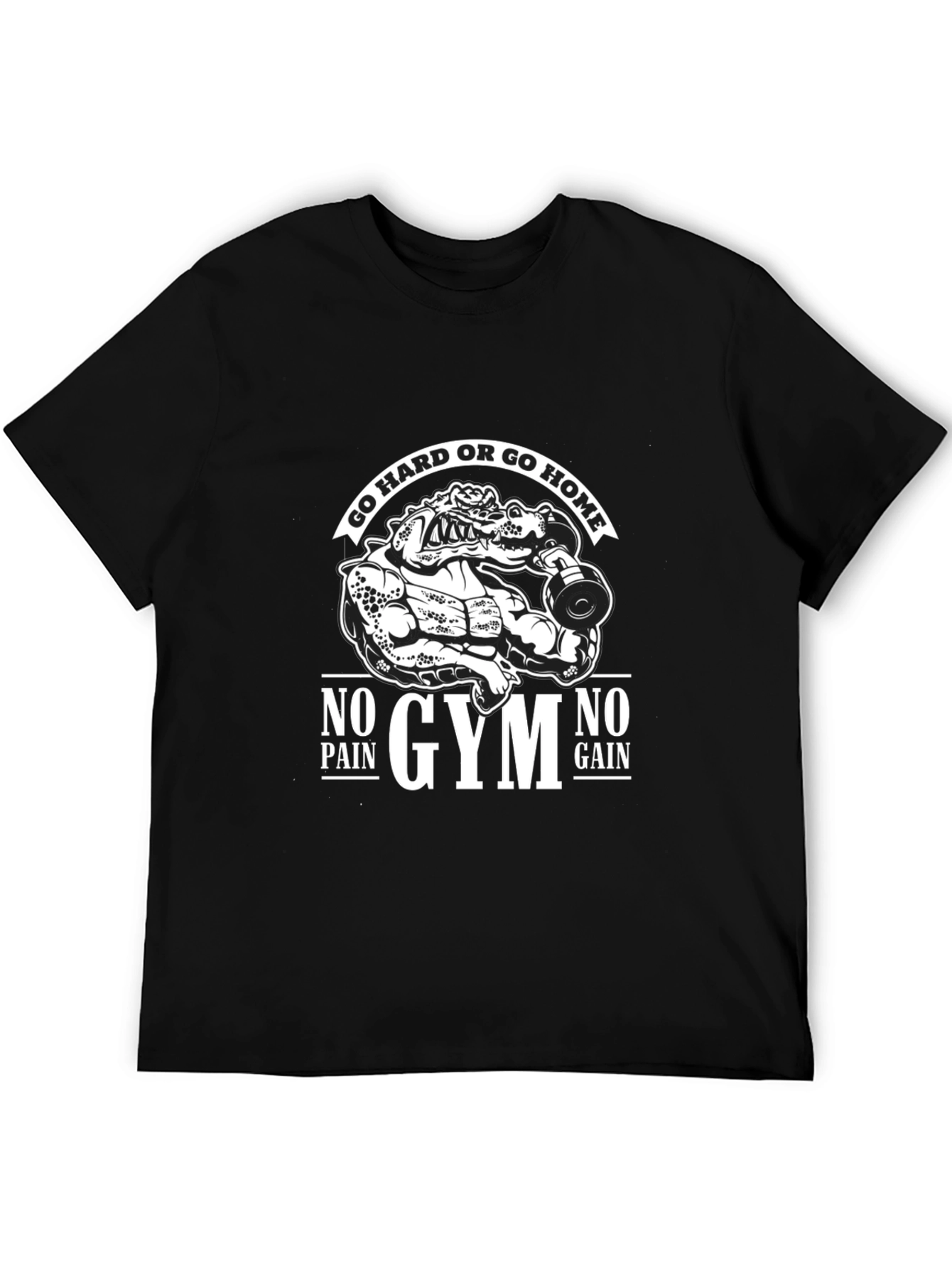 Gym Motivation Graphic Tee - No Pain No Gain Alligator Design