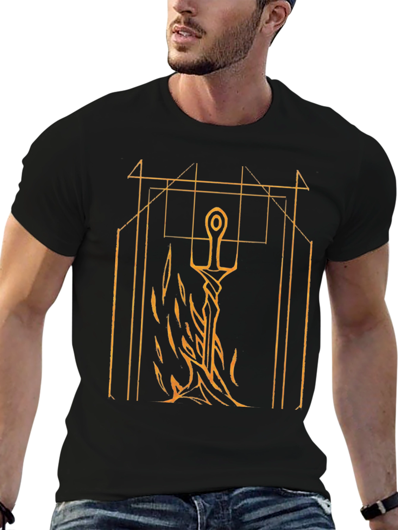 Sword & Geometric Graphic Black T-Shirt