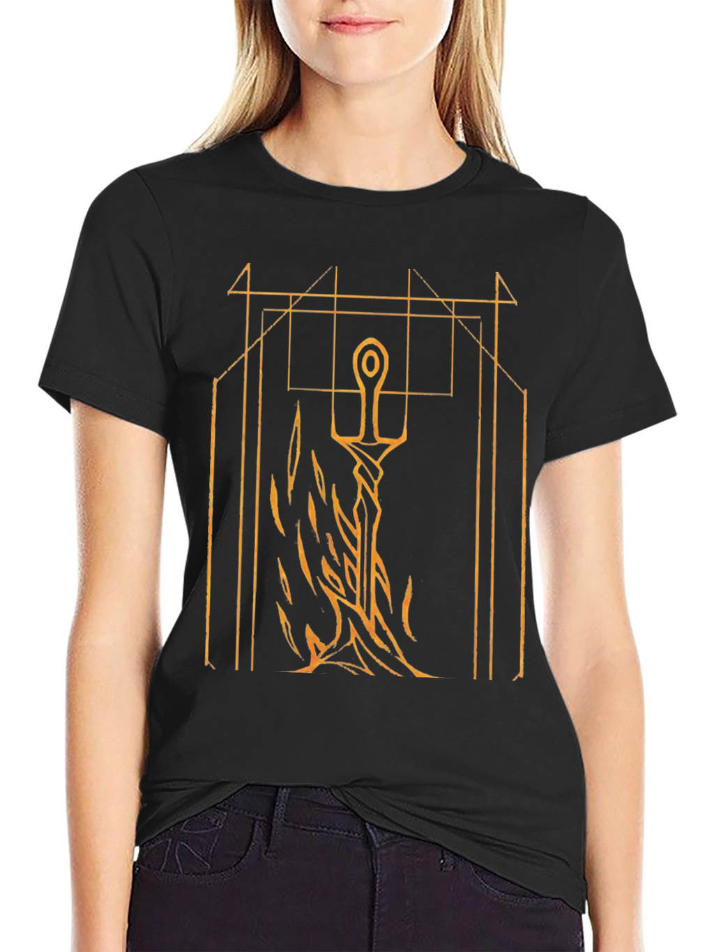 Sword & Geometric Graphic Black T-Shirt