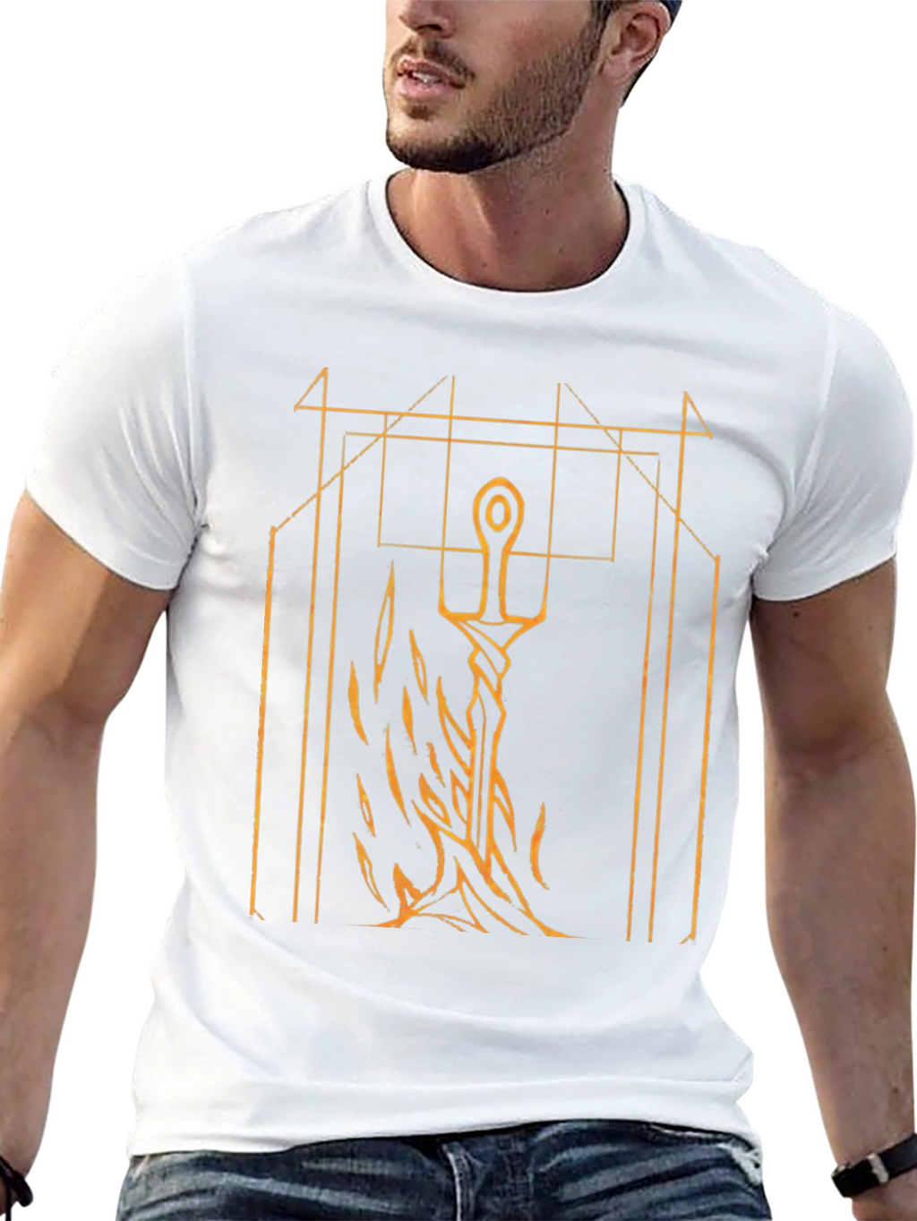 Sword & Geometric Graphic Black T-Shirt