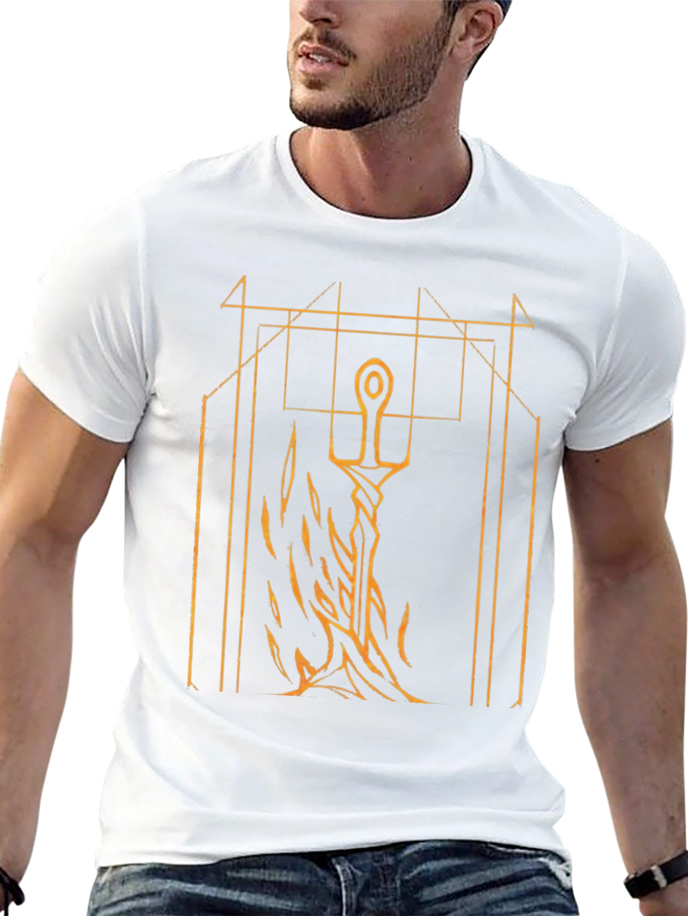 Sword & Geometric Graphic Black T-Shirt