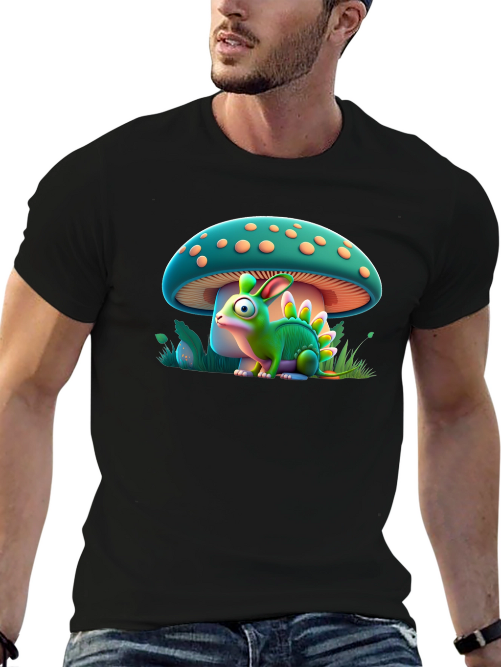 Mushroom Dino-Bunny Graphic T-Shirt