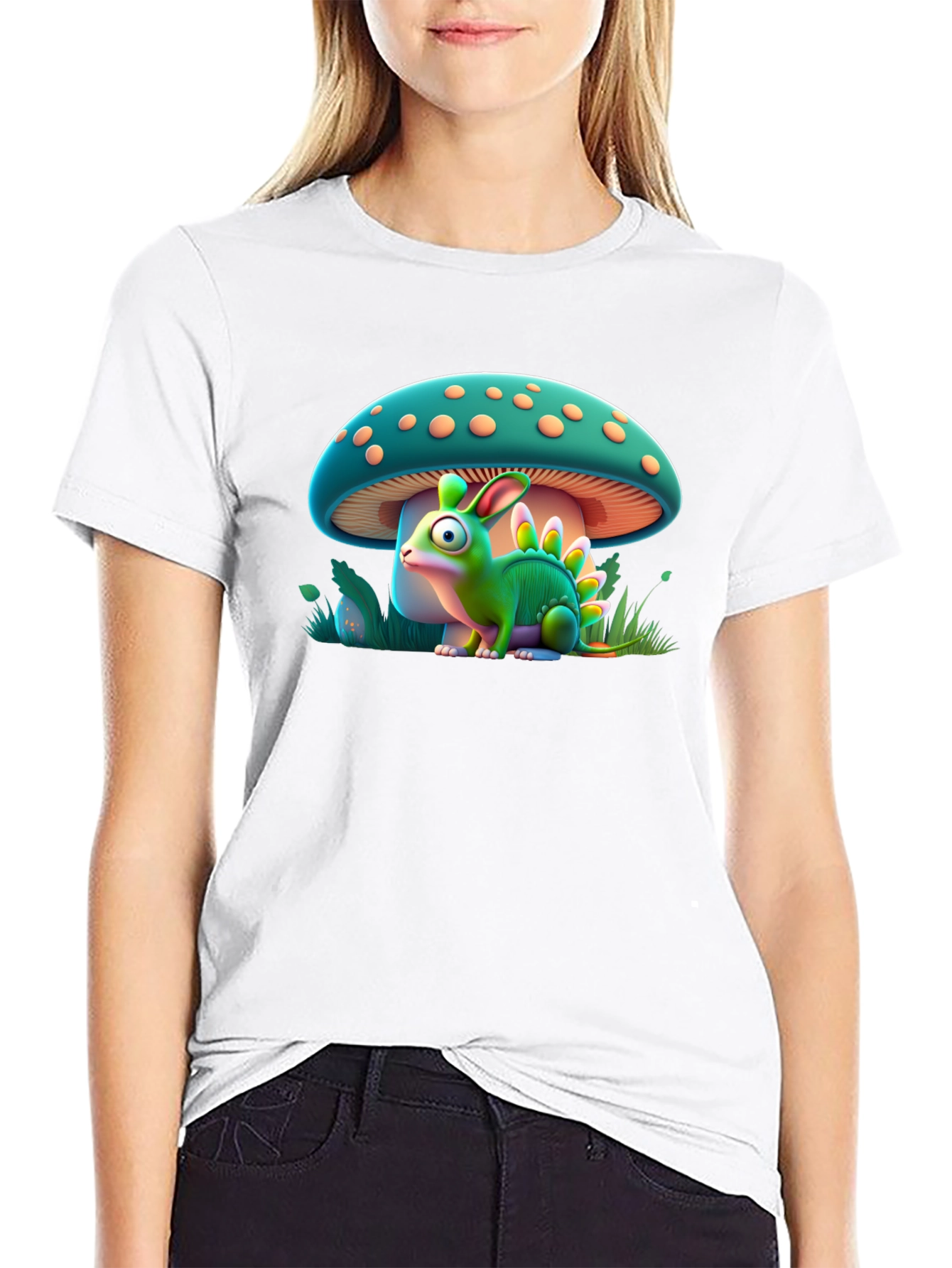 Mushroom Dino-Bunny Graphic T-Shirt