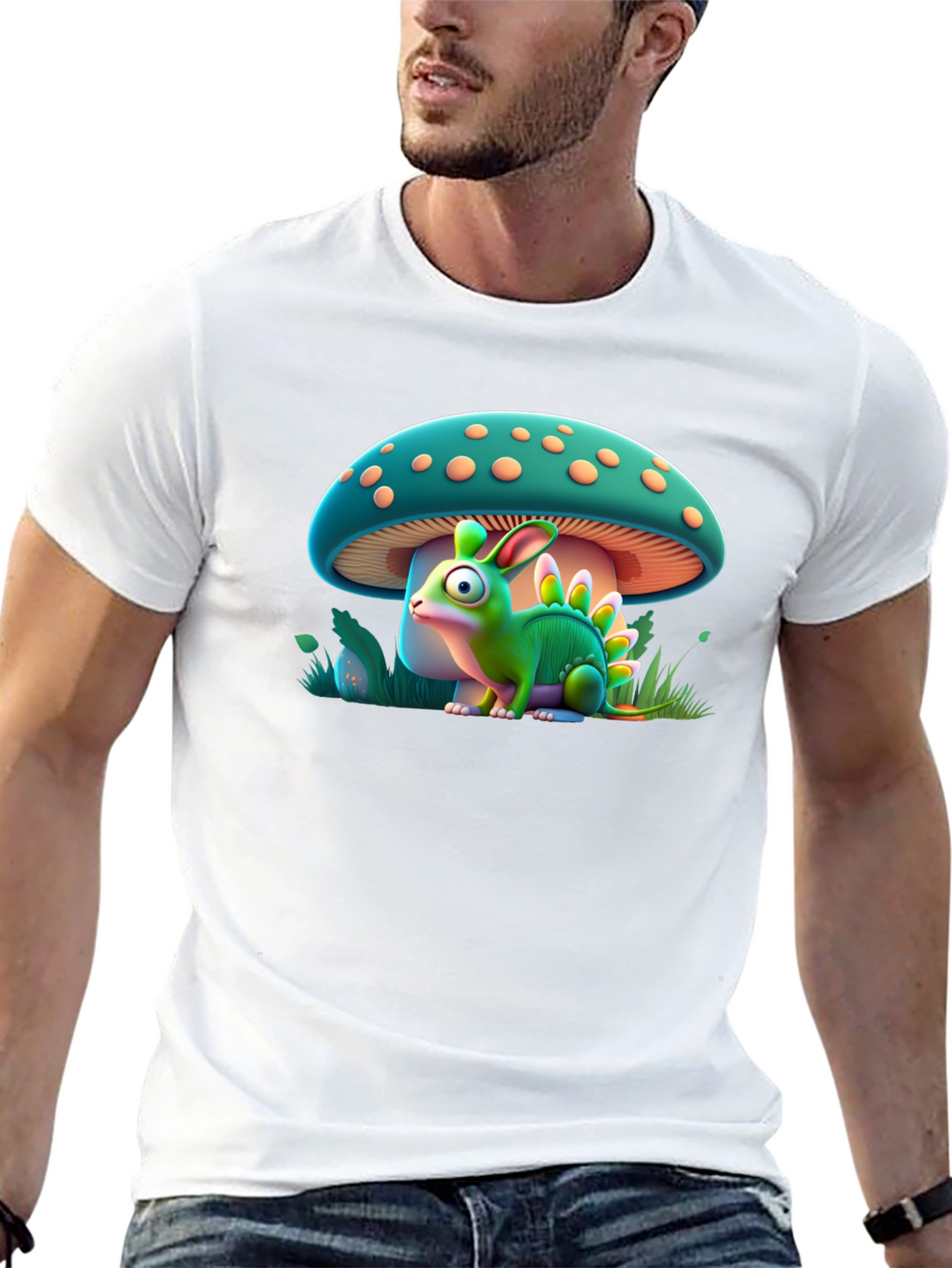 Mushroom Dino-Bunny Graphic T-Shirt