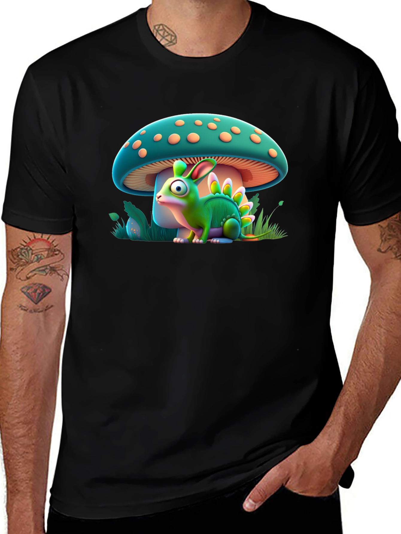 Mushroom Dino-Bunny Graphic T-Shirt