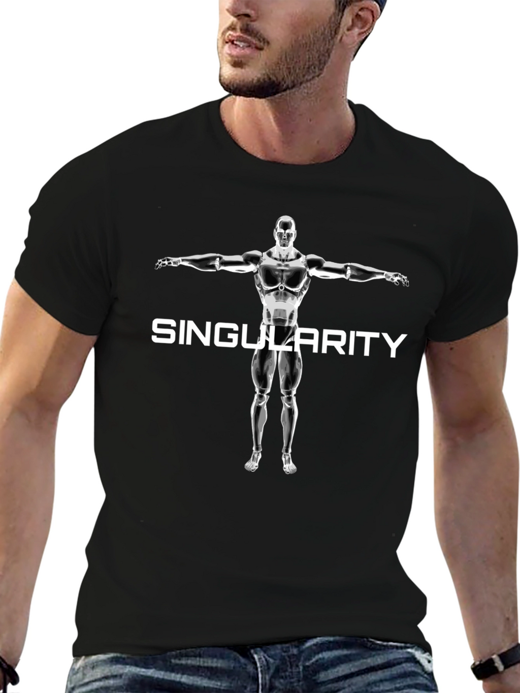 Singularity Robot Graphic Tee - Cool Black T-Shirt
