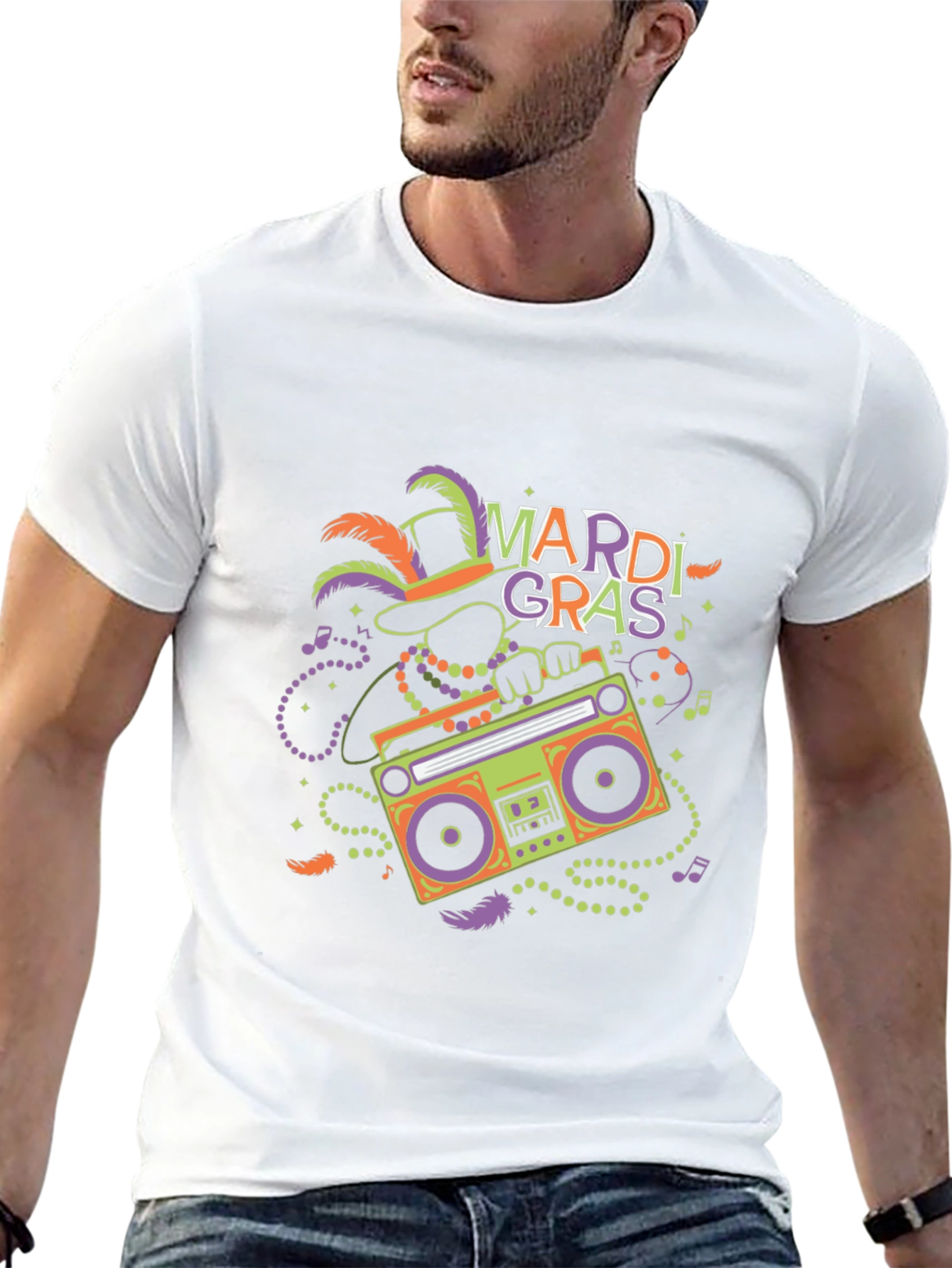 Mardi Gras Boombox Graphic T-Shirt