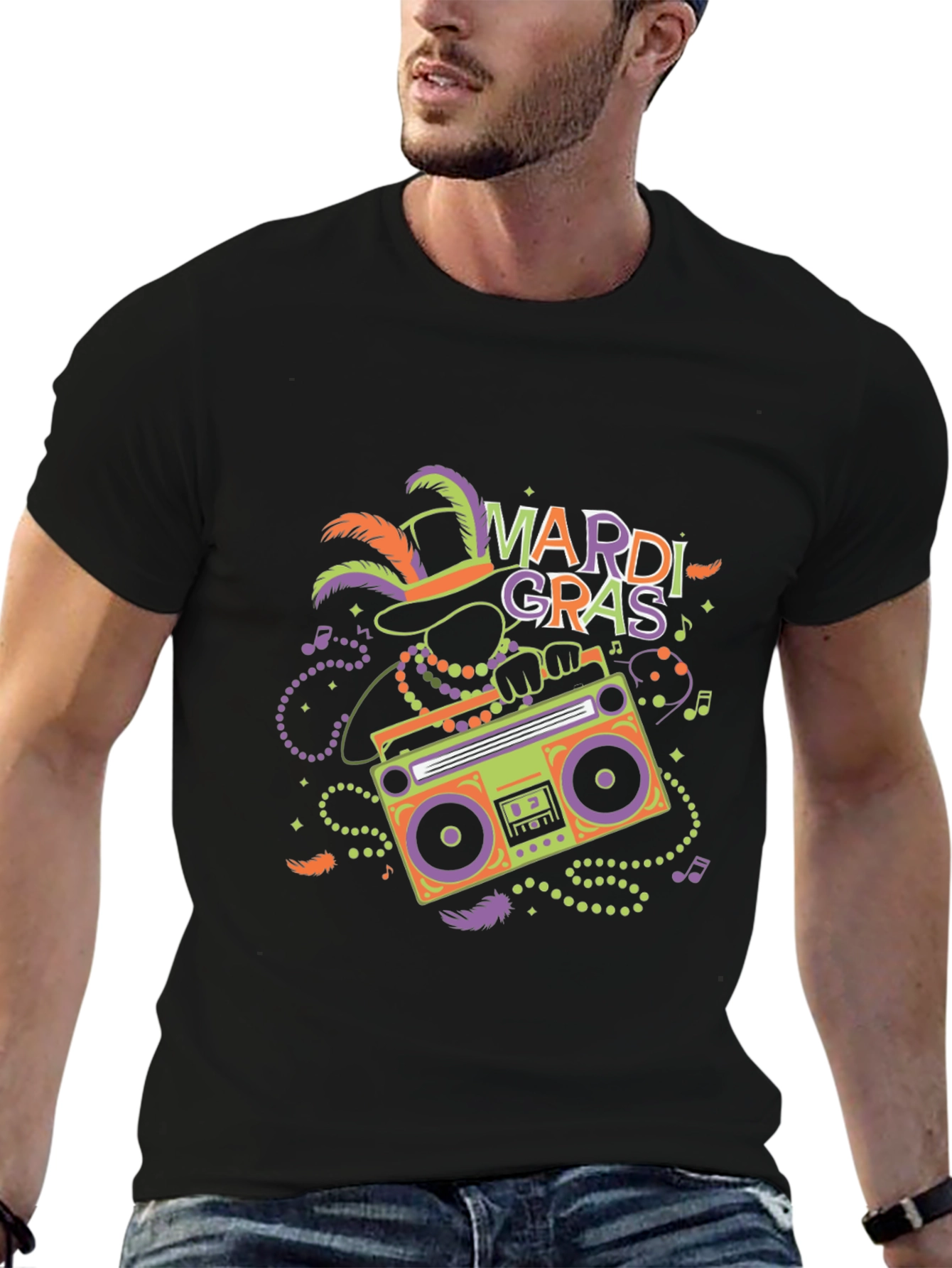 Mardi Gras Boombox Graphic T-Shirt