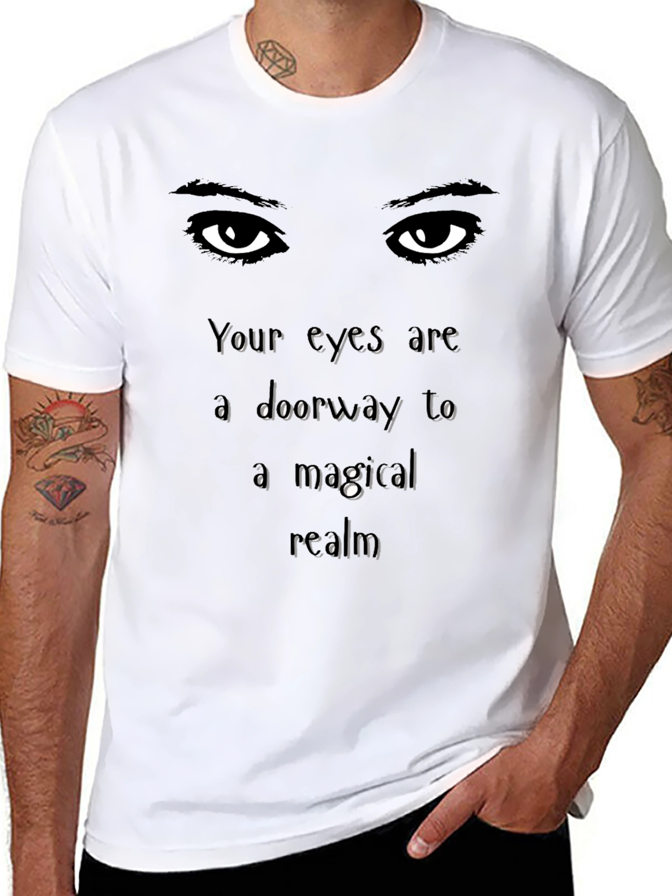 Mystical Eyes Graphic Tee - Soft Black Cotton Shirt