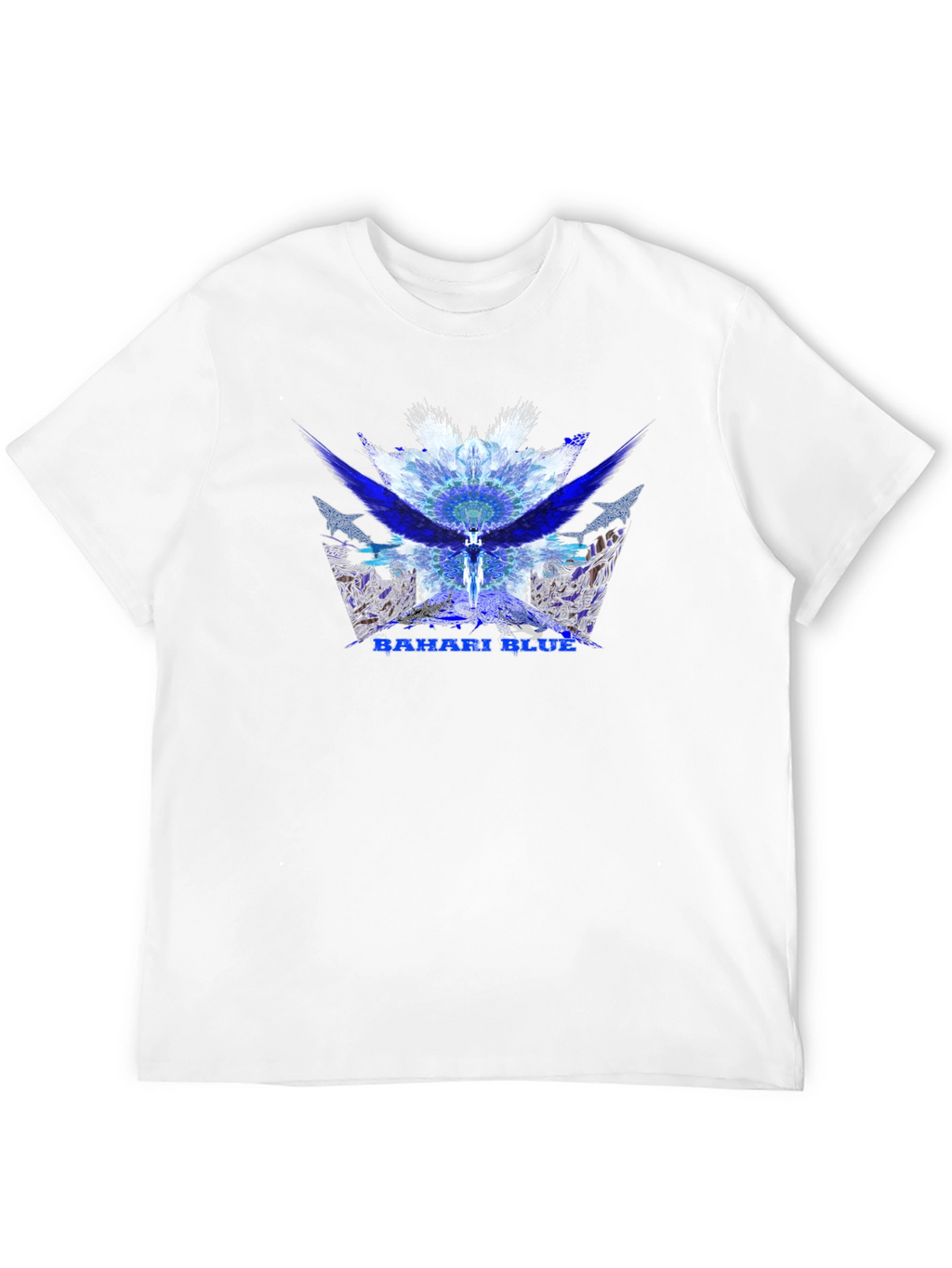 Bahari Blue Graphic Tee - Abstract Wings Design