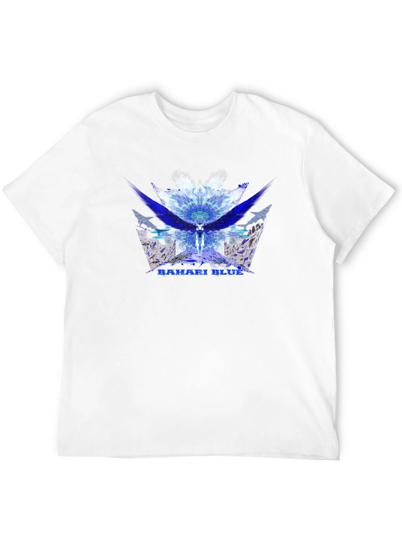 Bahari Blue Graphic Tee - Abstract Wings Design