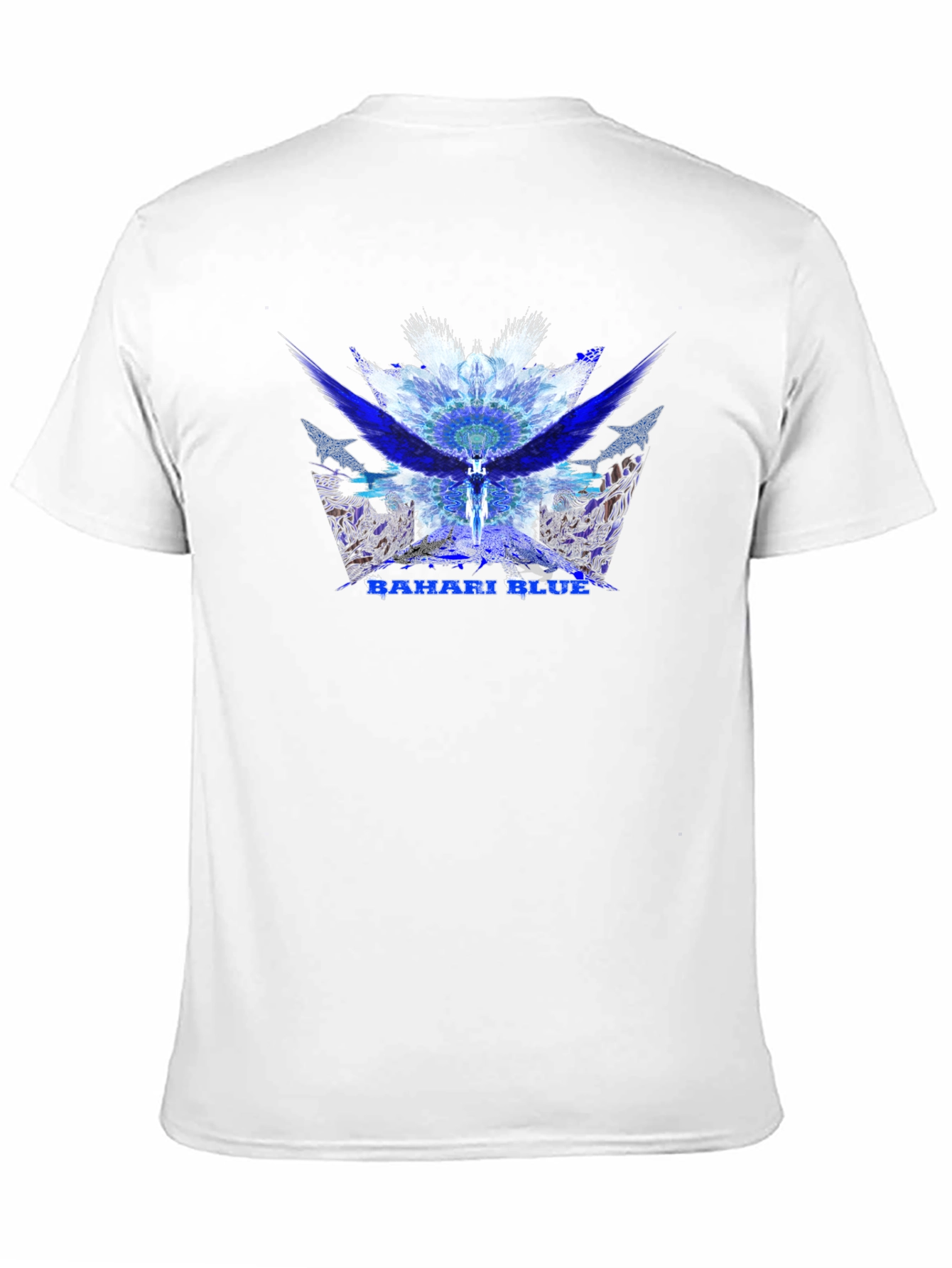 Bahari Blue Graphic Tee - Abstract Wings Design