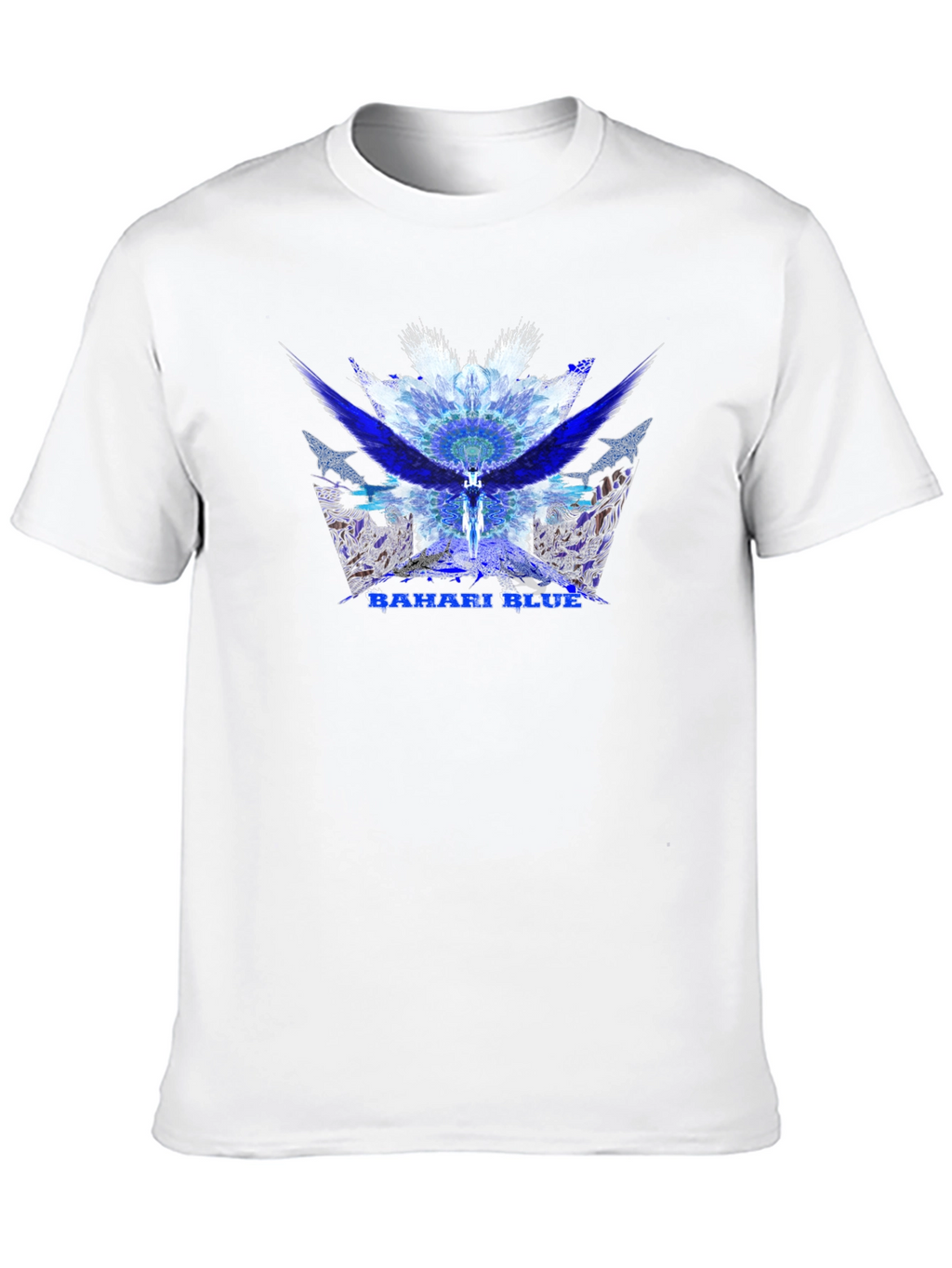 Bahari Blue Graphic Tee - Abstract Wings Design