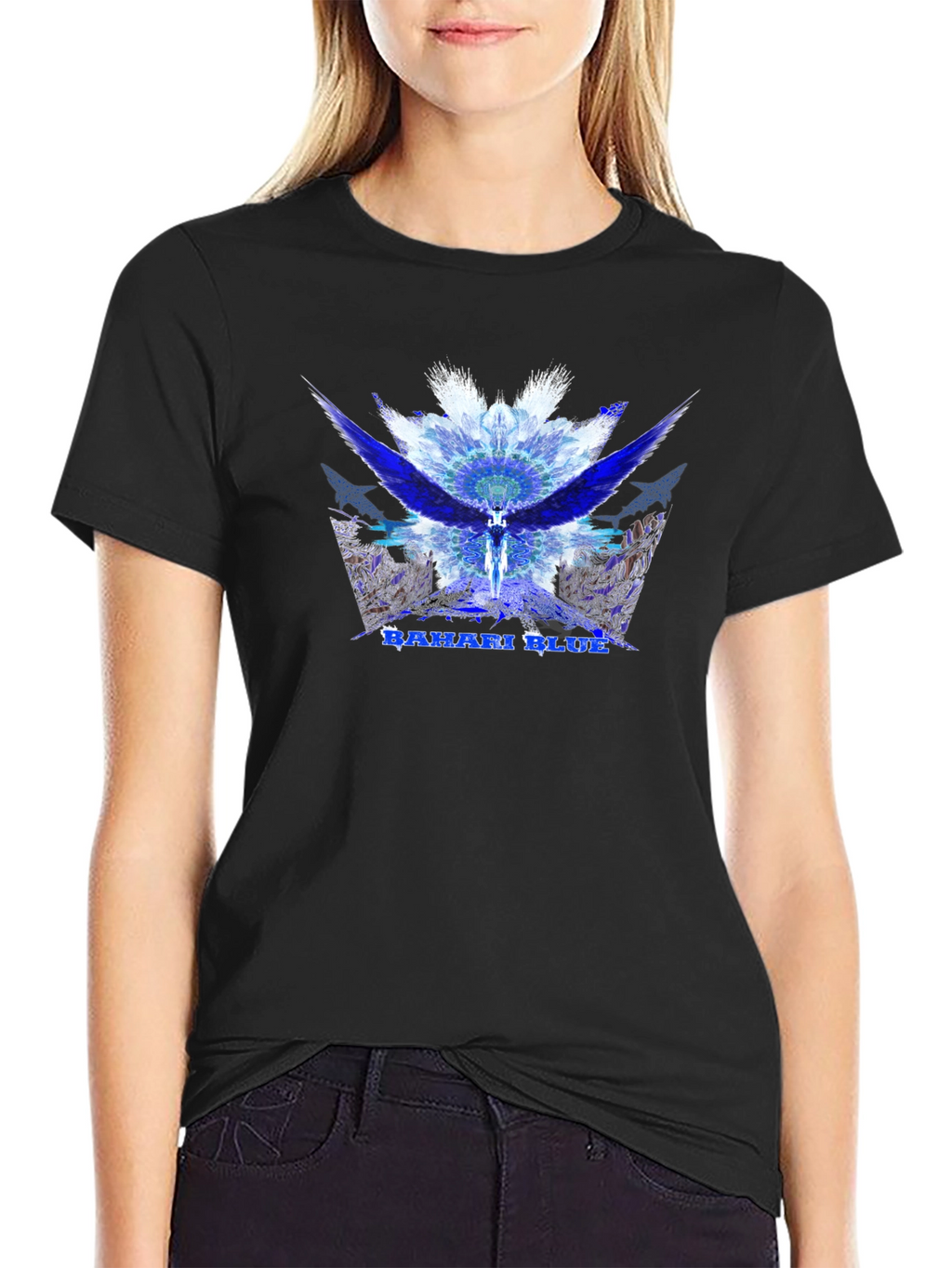 Bahari Blue Graphic Tee - Abstract Wings Design