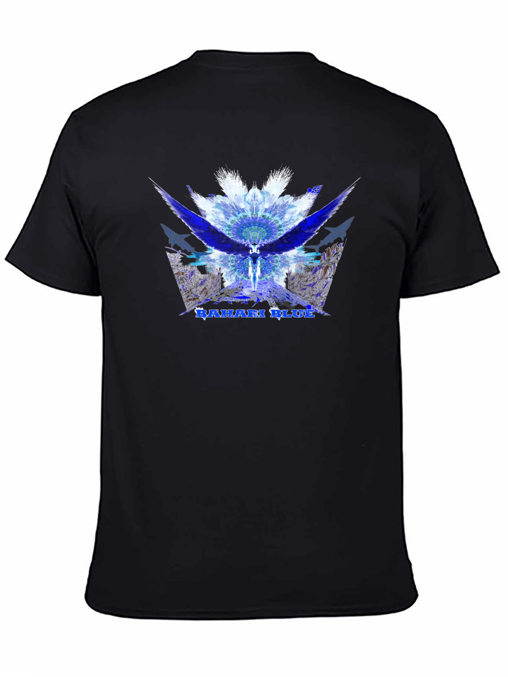 Bahari Blue Graphic Tee - Abstract Wings Design