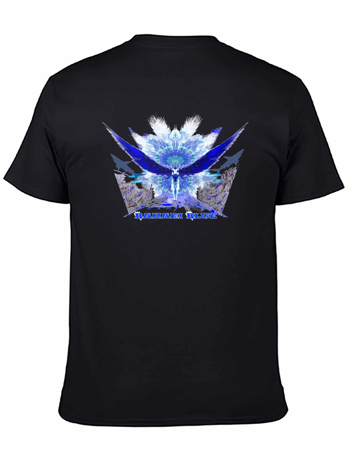 Bahari Blue Graphic Tee - Abstract Wings Design