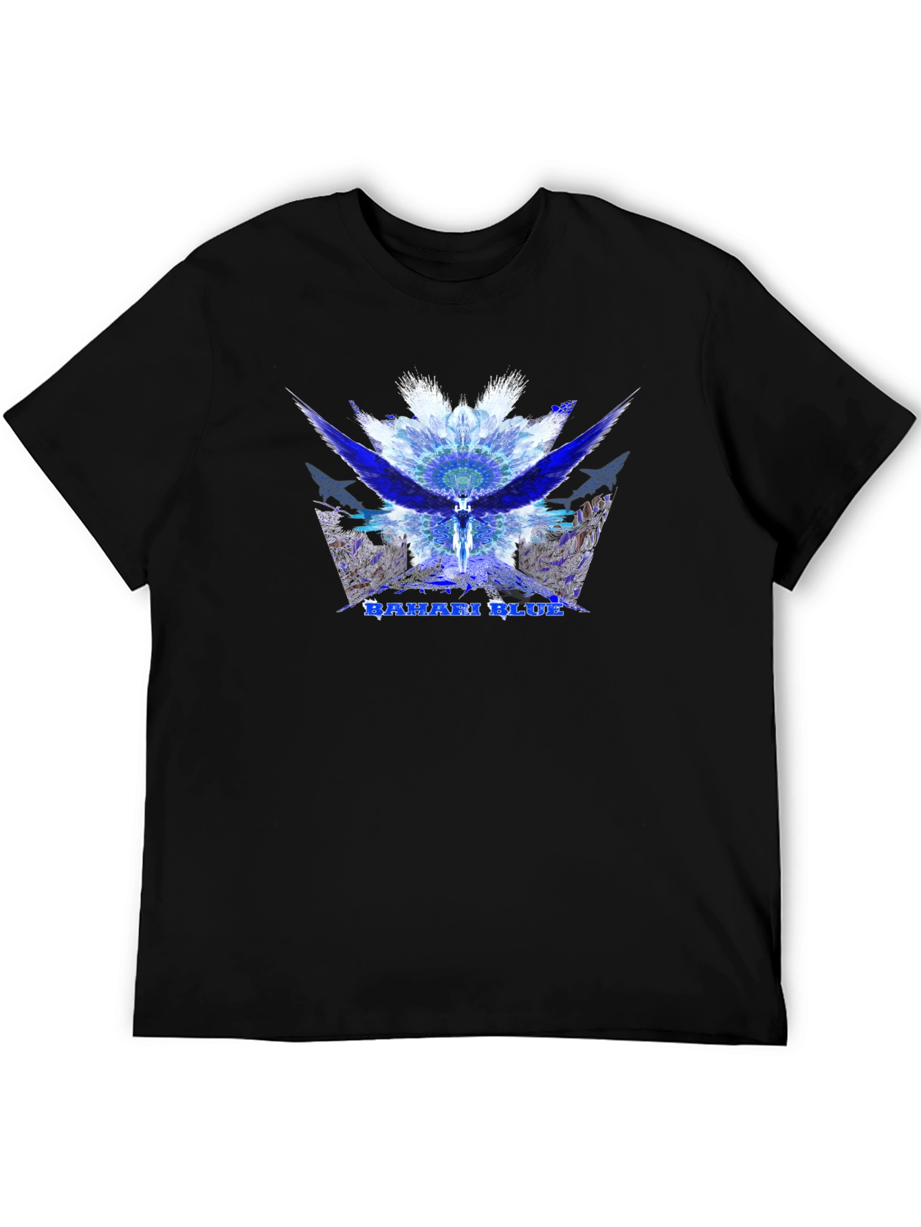Bahari Blue Graphic Tee - Abstract Wings Design
