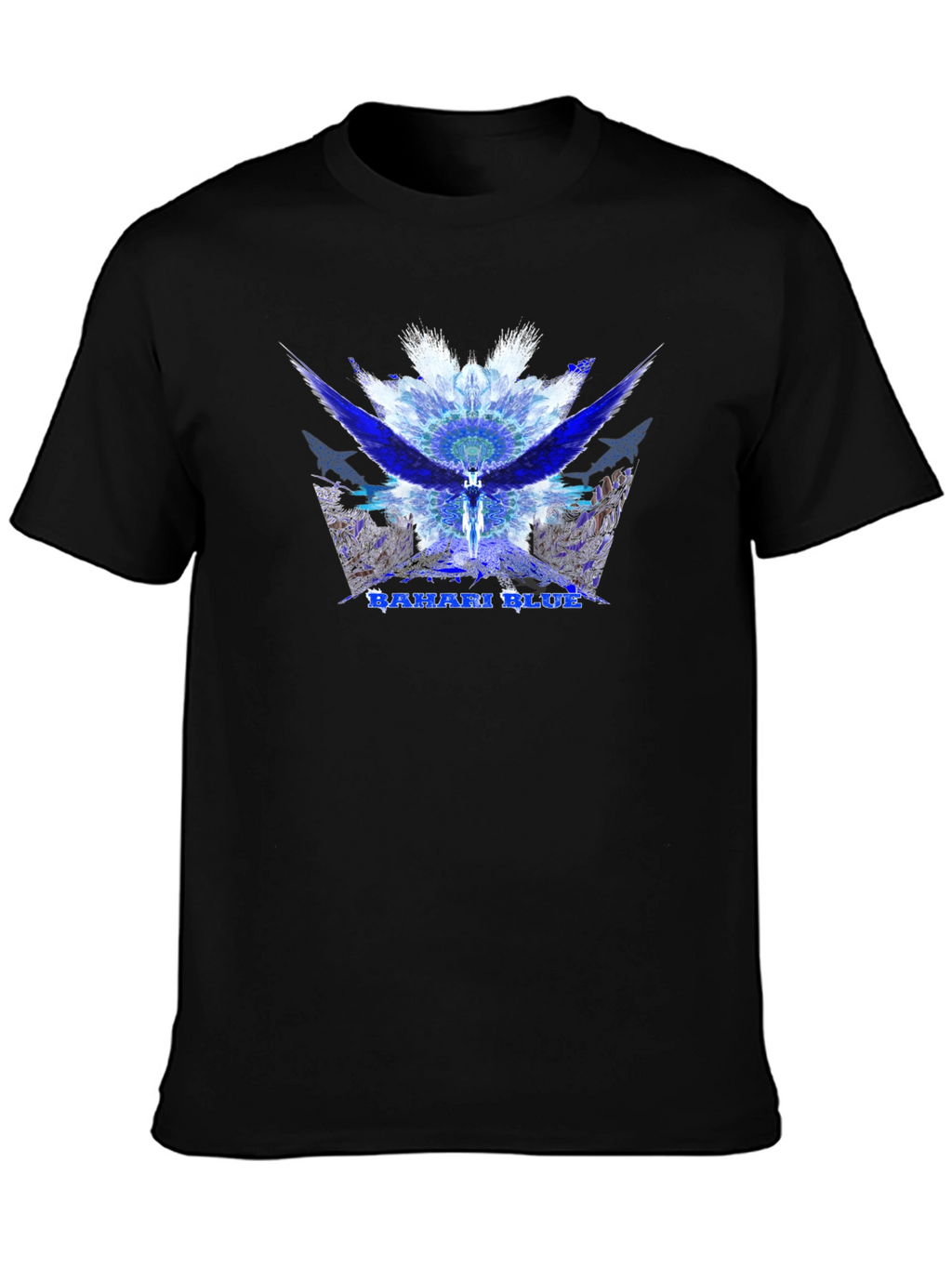 Bahari Blue Graphic Tee - Abstract Wings Design