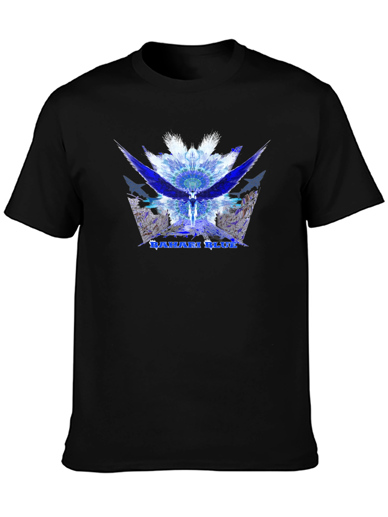 Bahari Blue Graphic Tee - Abstract Wings Design