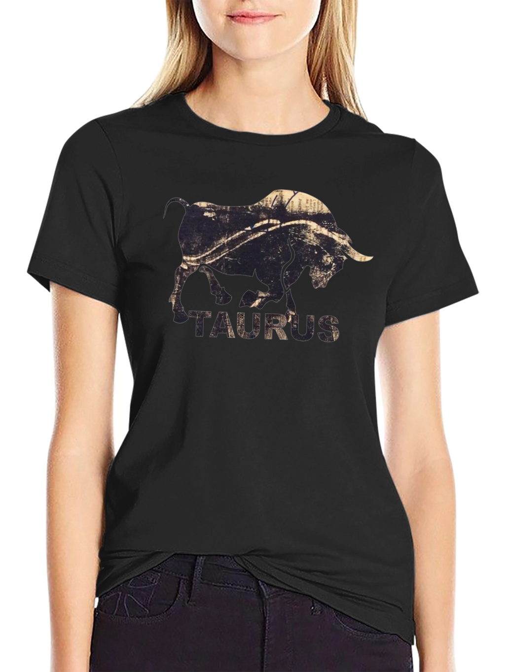 Taurus Zodiac Graphic Print Black T-Shirt