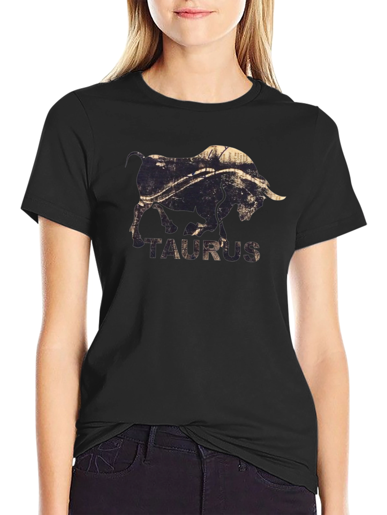 Taurus Zodiac Graphic Print Black T-Shirt
