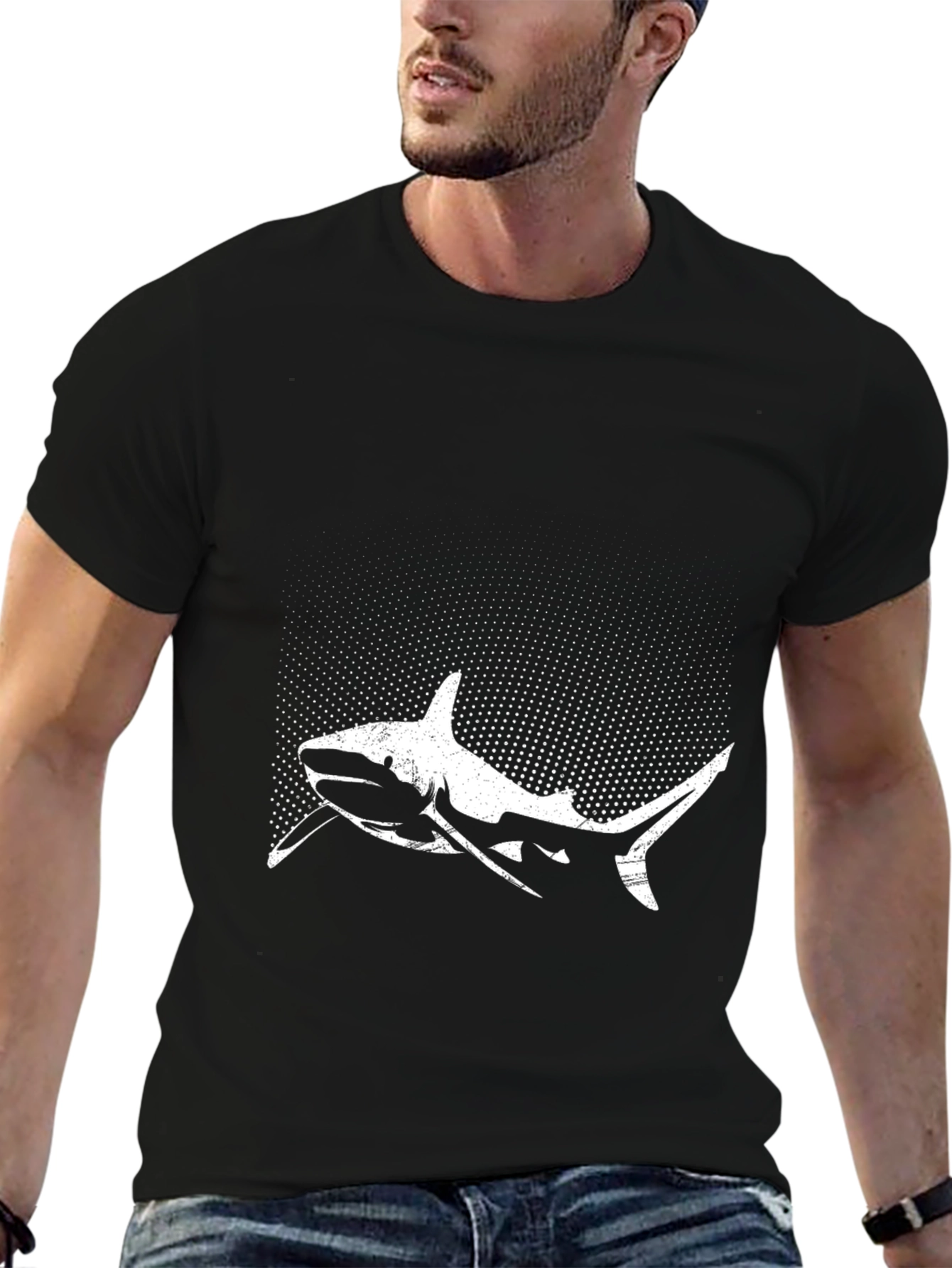 Shark Graphic Tee - Black Cotton Crew Neck T-Shirt
