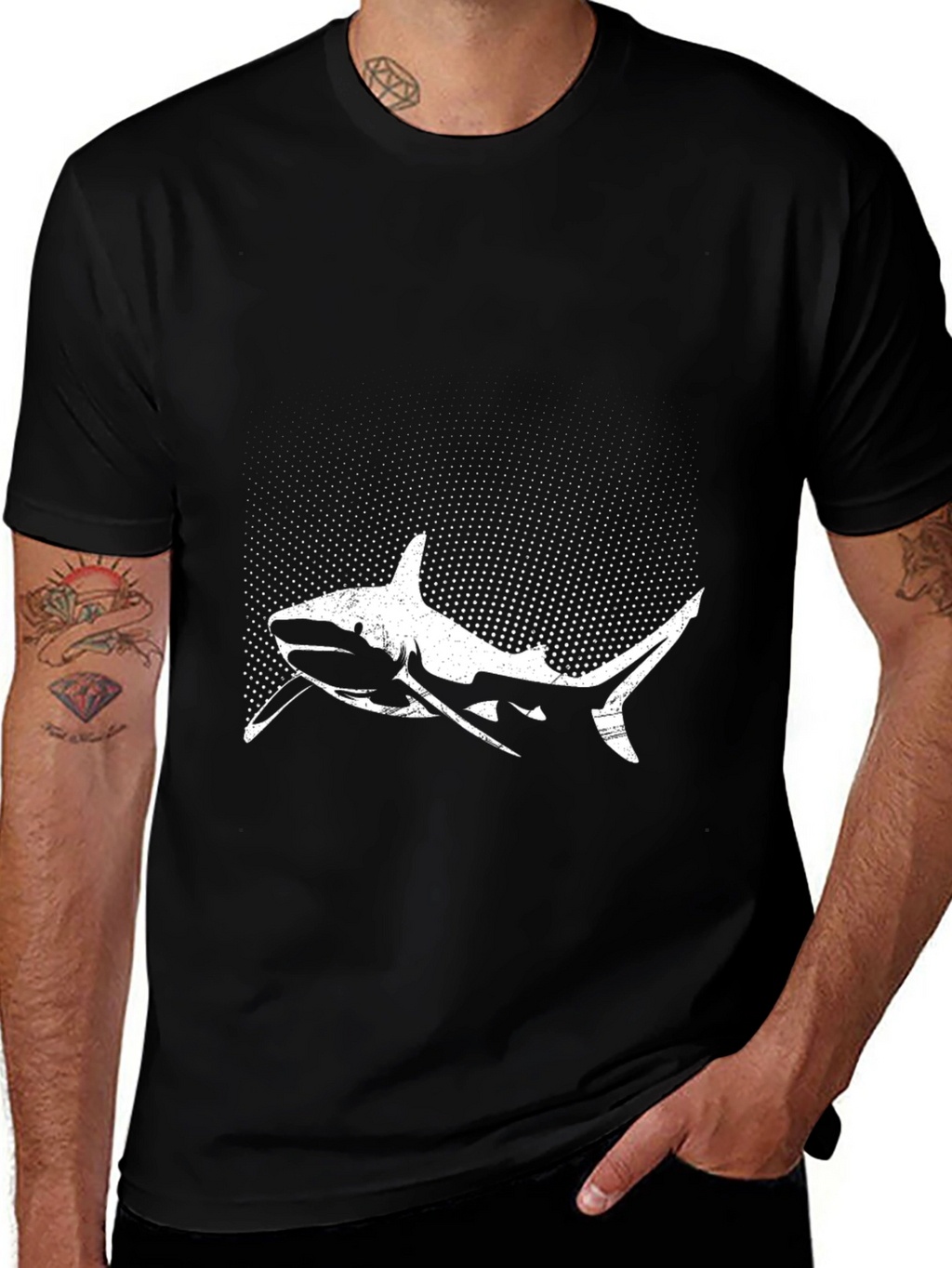 Shark Graphic Tee - Black Cotton Crew Neck T-Shirt