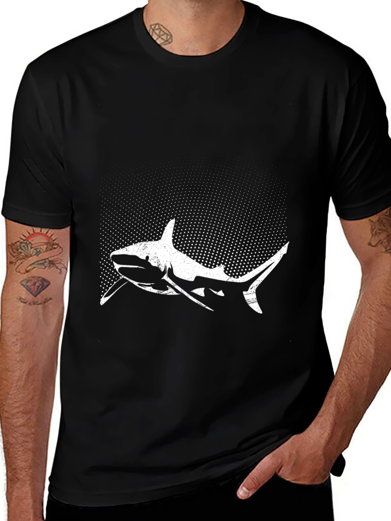 Shark Graphic Tee - Black Cotton Crew Neck T-Shirt
