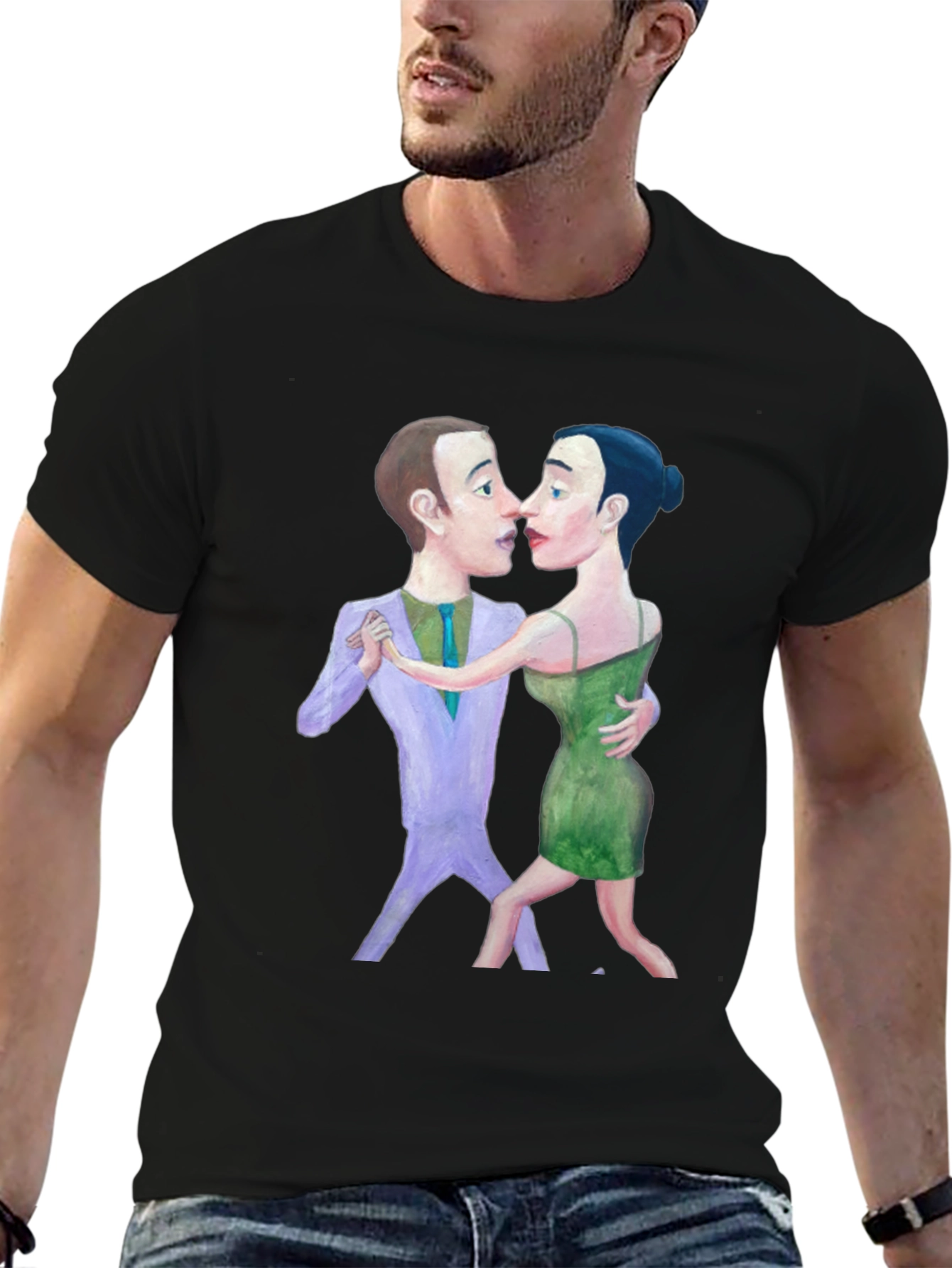 Tango Couple Graphic Print Black T-Shirt
