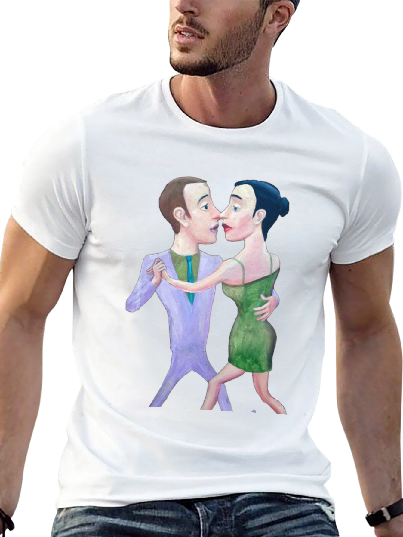 Tango Couple Graphic Print Black T-Shirt