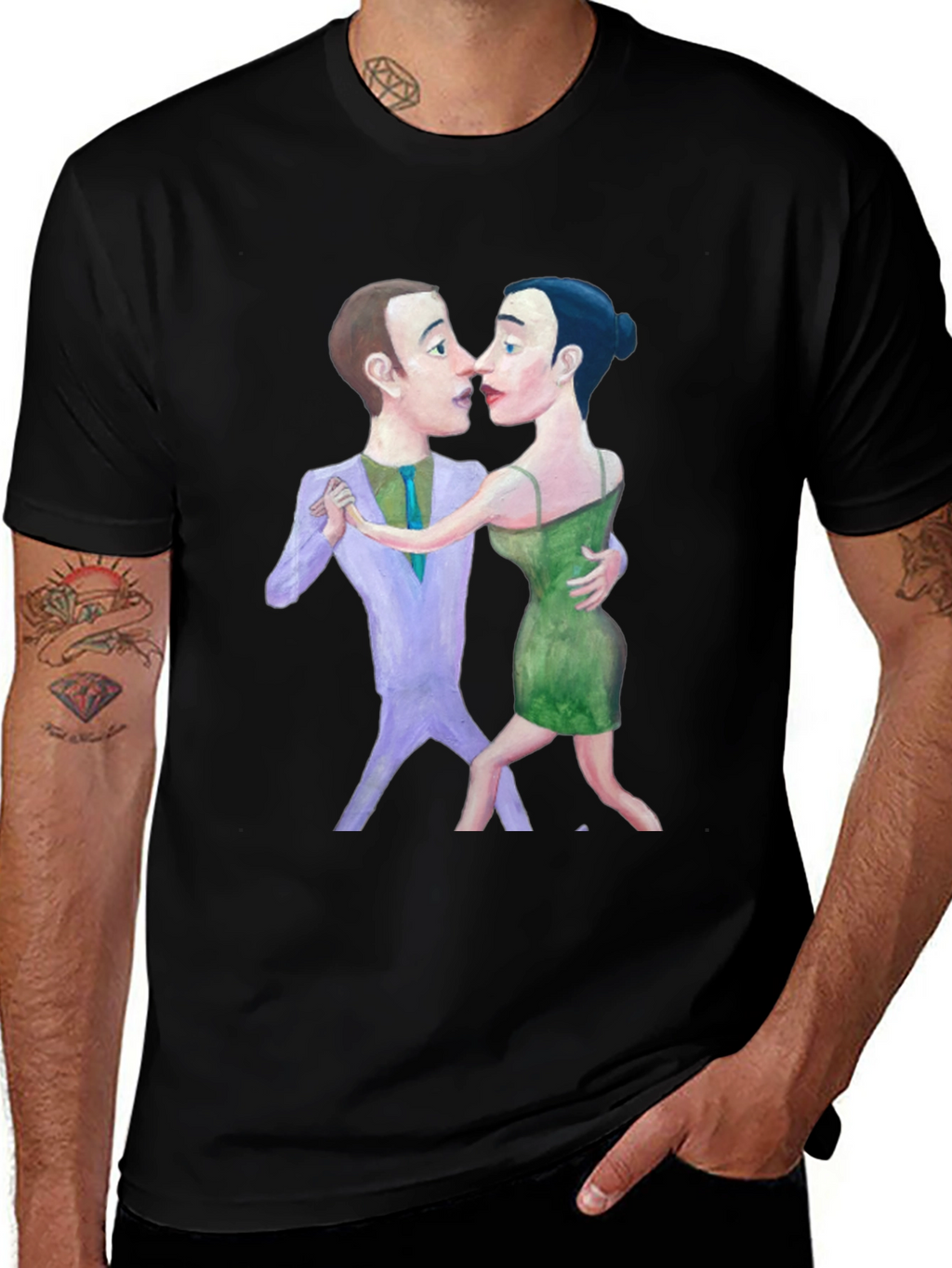 Tango Couple Graphic Print Black T-Shirt