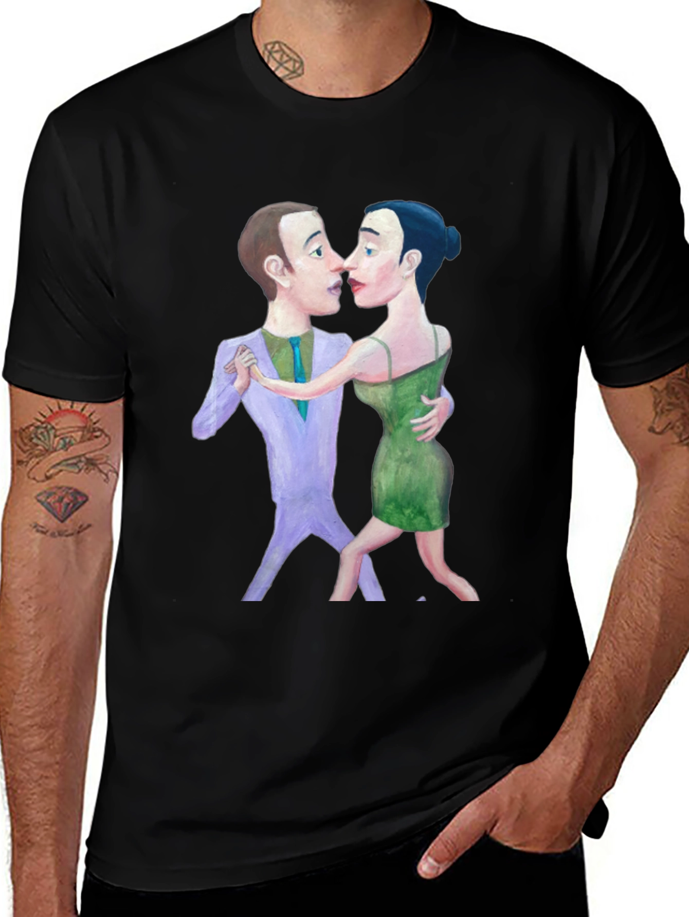 Tango Couple Graphic Print Black T-Shirt