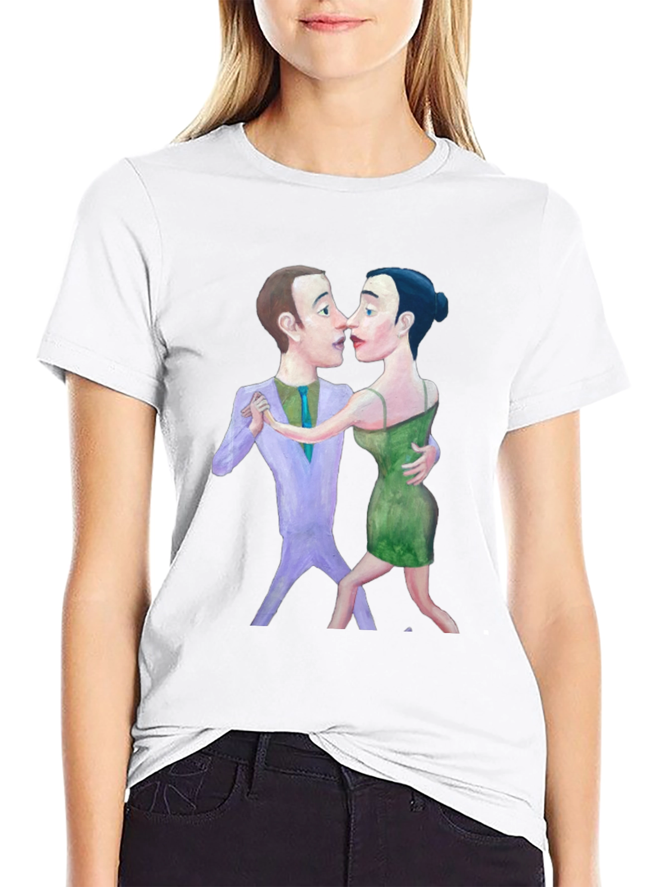 Tango Couple Graphic Print Black T-Shirt